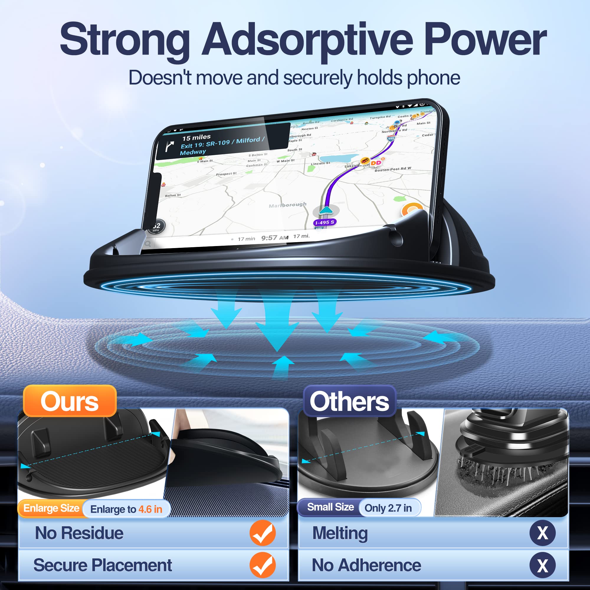 Loncaster Car Phone Holder, Car Phone Mount Silicone Car Pad Mat For Various Dashboards, Slip  Desk Phone Stand Compatible With Iphone, Samsung, Android Smartphones, Gps Devices And More, Black