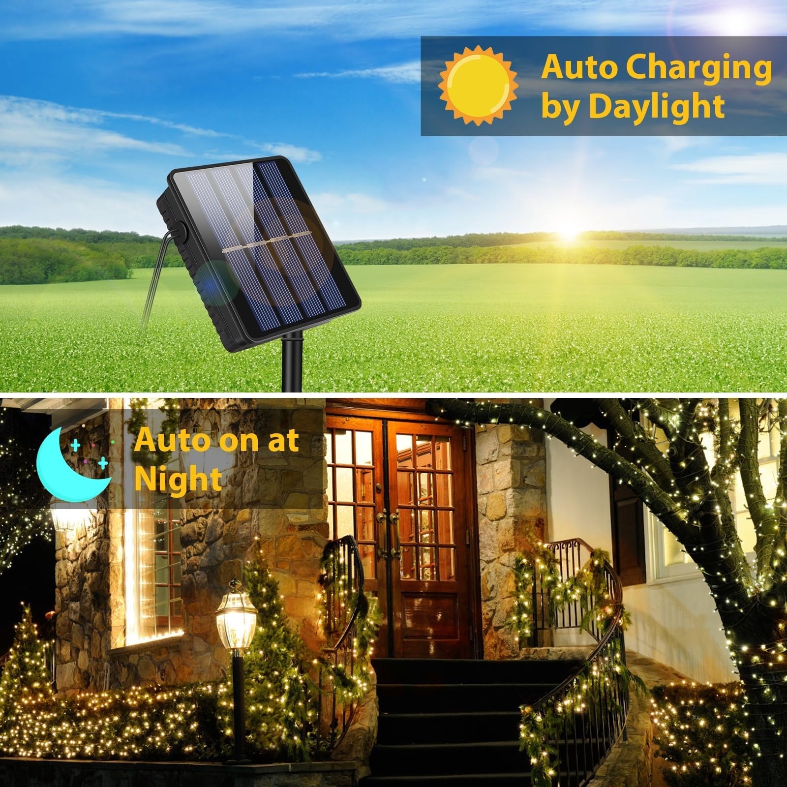 Mocalido 2 Pack Solar Christmas Lights For Outside, 240 Led 80Ft Total Outdoor String Lights Solar Powered, Waterproof Twinkle Light For Xmas Tree Yard Garden Decor, Warm White