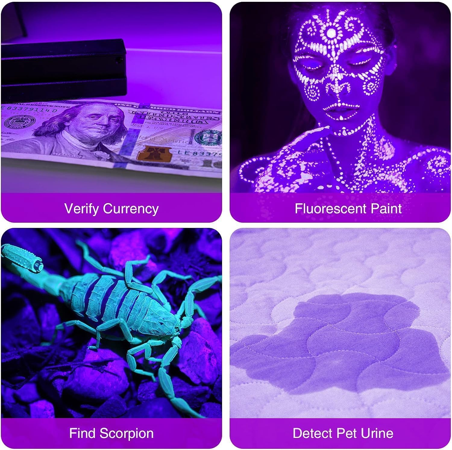 Cosoos 4 Pack Blacklight Flashlights, 395Nm Uv Handheld Black Light Flashlight, 12Led Mini Portable Pet Urine Detector For Dog Cat Urine, Scorpions, Dry Stains, Bed Bugs