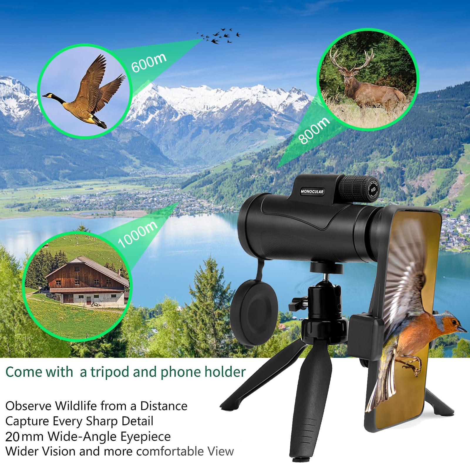 Mapleboom 80X100 Hd Monoculars Telescope For Adults High Powered With Smartphone Tripod & Bak4 Prism For Birdwatching/Hunting/Camping/Concert Travelling