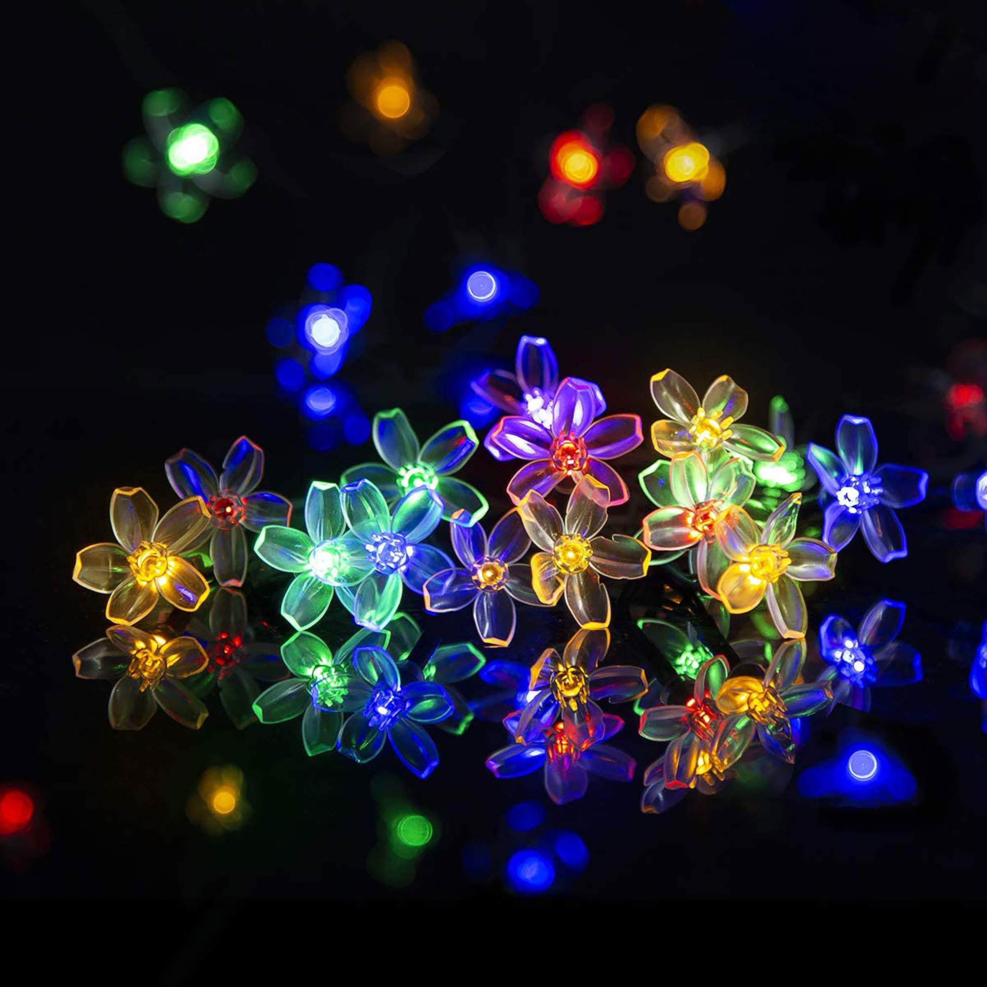Solpex Solar Flower String Lights, 2 Pack Each 23Ft 50Led Solar Fairy Flower Lights, Solar Blossom String Lights For Patio, Garden, Tree, Fence, Christmas, Party, Holiday Decorations- Multicolor