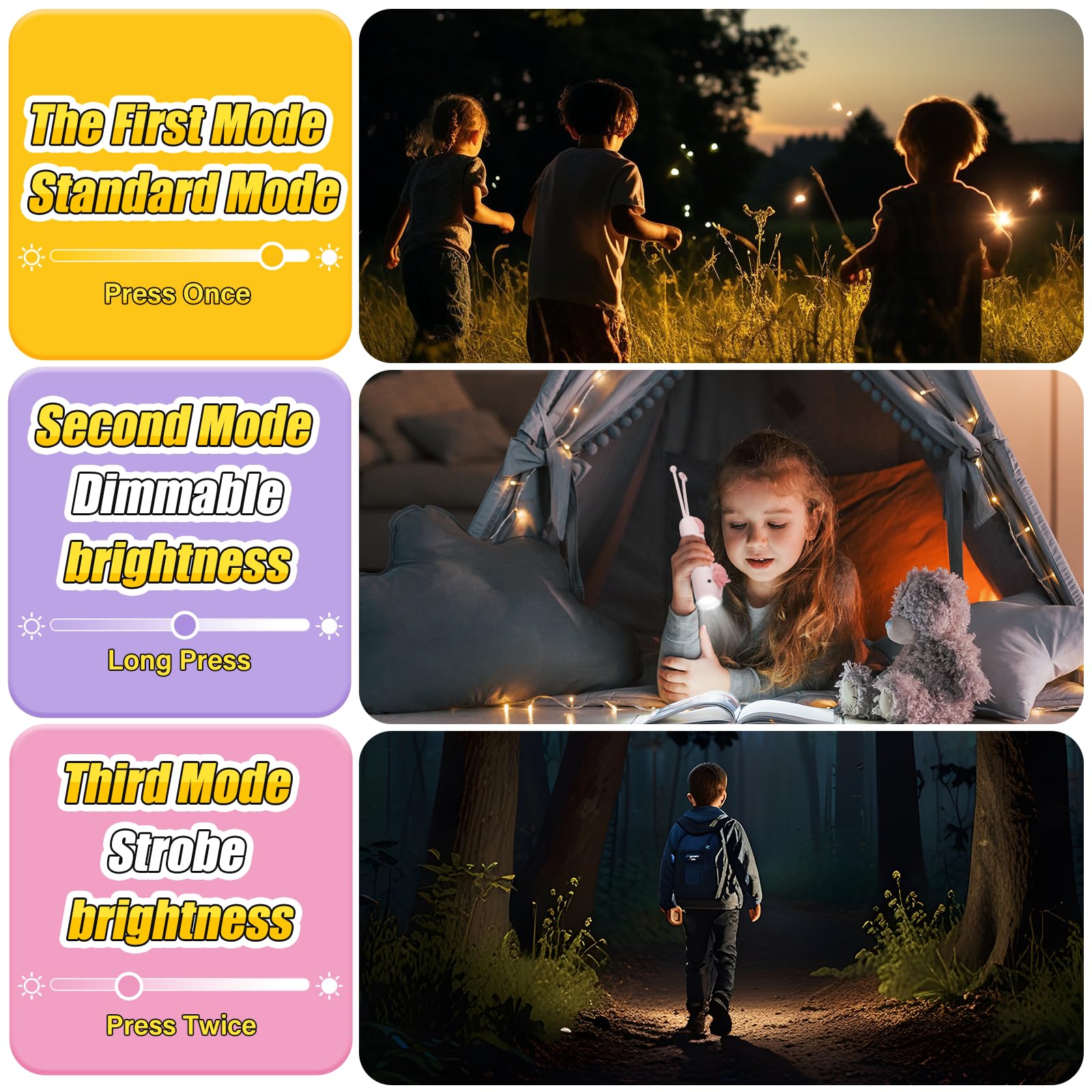 Tepreswes Kids Flashlight Rechargeable, Led Flashlight For Boys & Girls, Fun Lightweight Flashlights For School Kid For Camping & Outdoor Adventures, Dog Walking, Birthday , Usb-C,1Pack-Unicorn