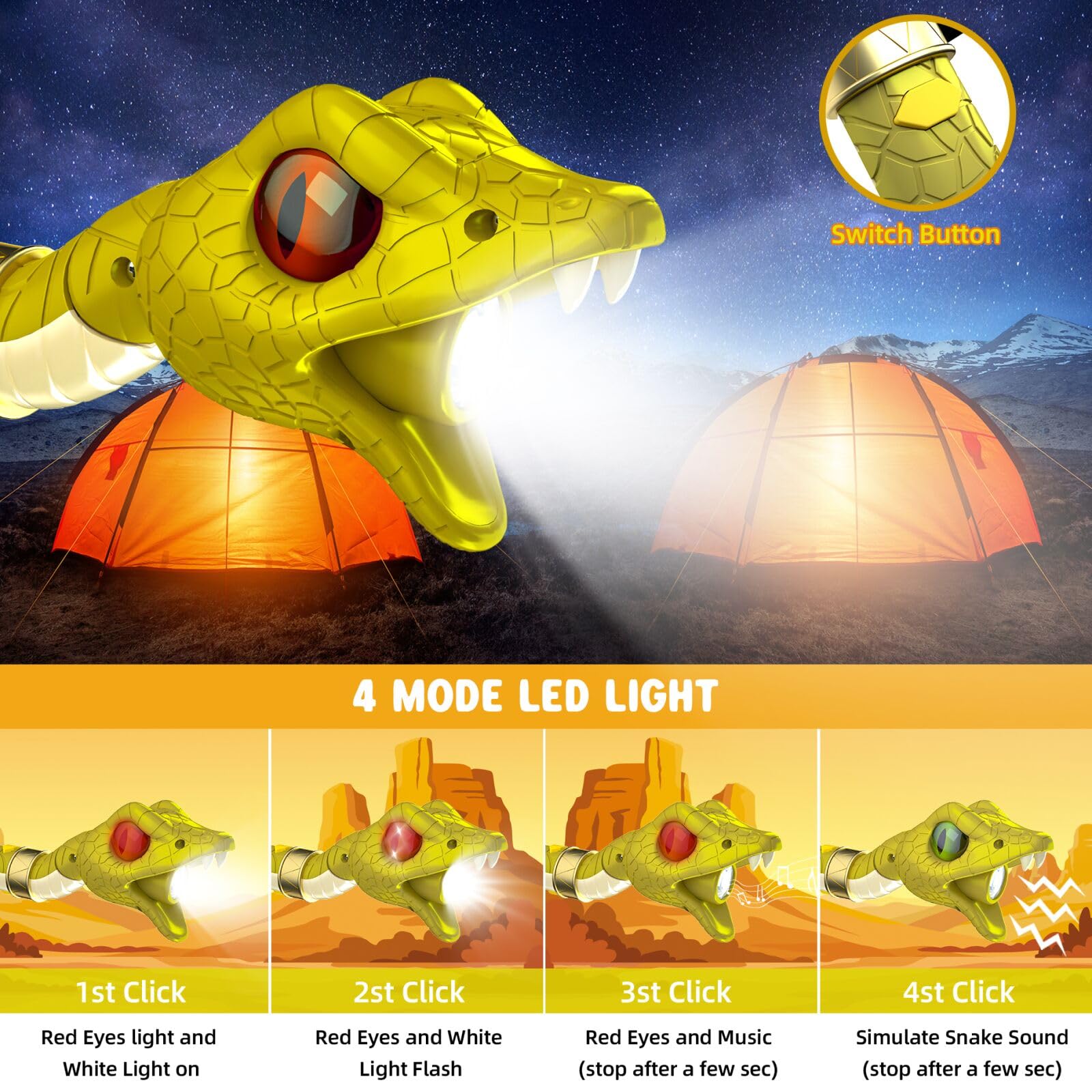 Cosoos Rechargeable Flashlight For Kids, Hiss & Music Mode, Kids Flashlight Toys, Outdoor Camping Gear Accessories, Christmas Stocking Stuffer For Kids 3 4 5 6 7 8 9 Years Boys Girls