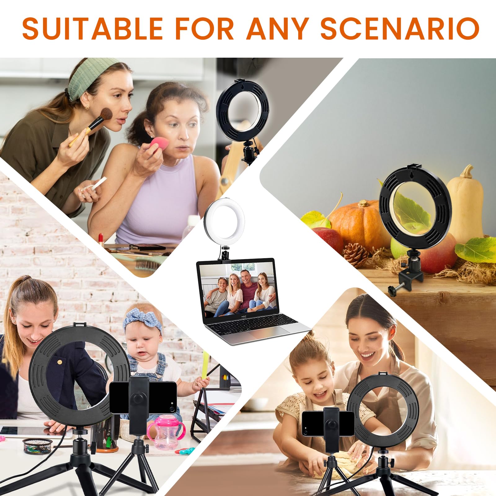 Mactrem 2 In 1 Led 6"" Ring Light With Tripod Stand & Clamp For Youtube Video And Makeup, Mini Led Camera Light With Cell Phone Holder Desktop Led Lamp With 3 Light Modes & 11 Brightness Level, Black