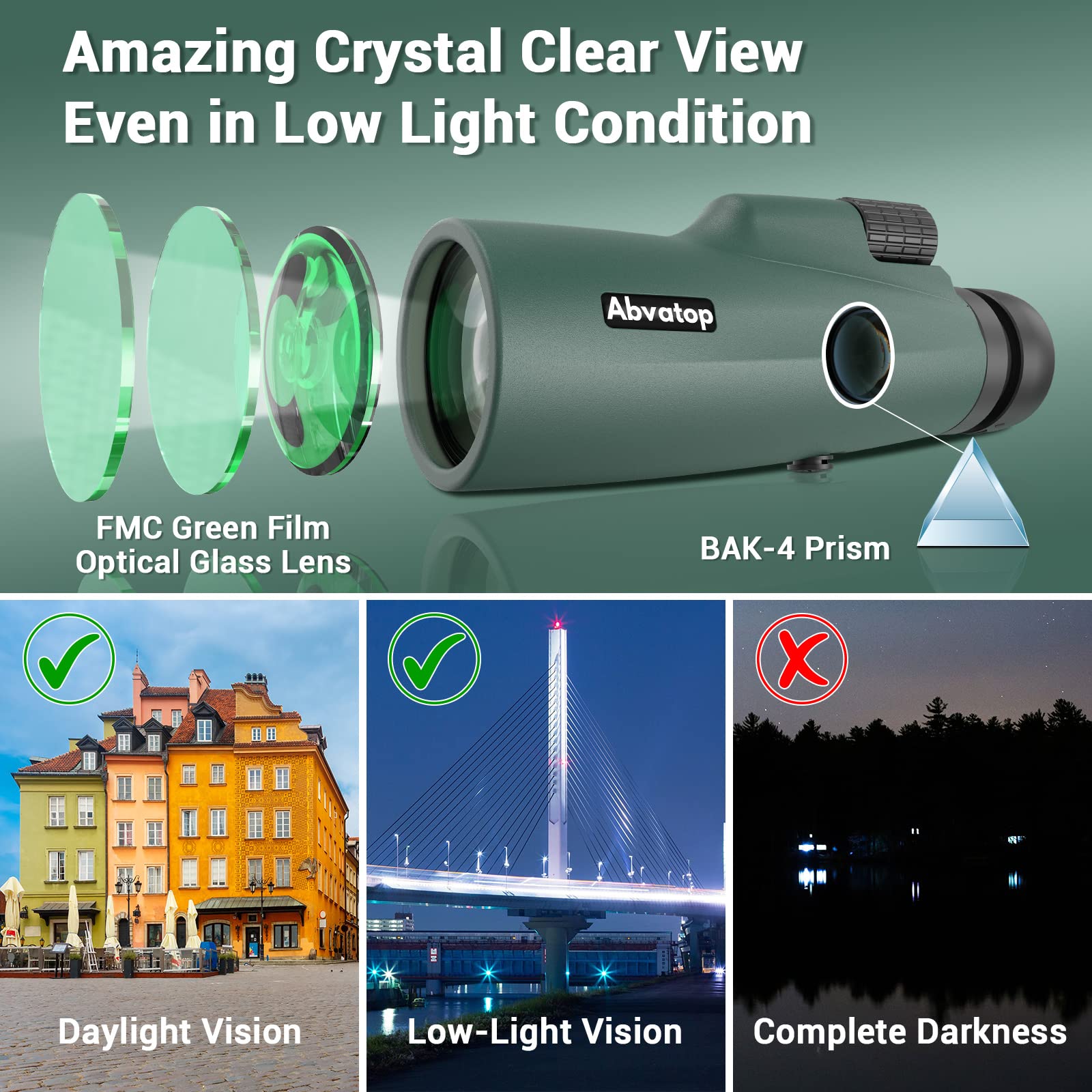 Abvatop 15X50 Monocular Telescope For Smartphone, Monoculars For Adults High Powered High-Definition Portable Handheld Telescope With Phone Adapter Bak4 Prism Fmc Lens For Hiking Hunting Camping Bird Watching