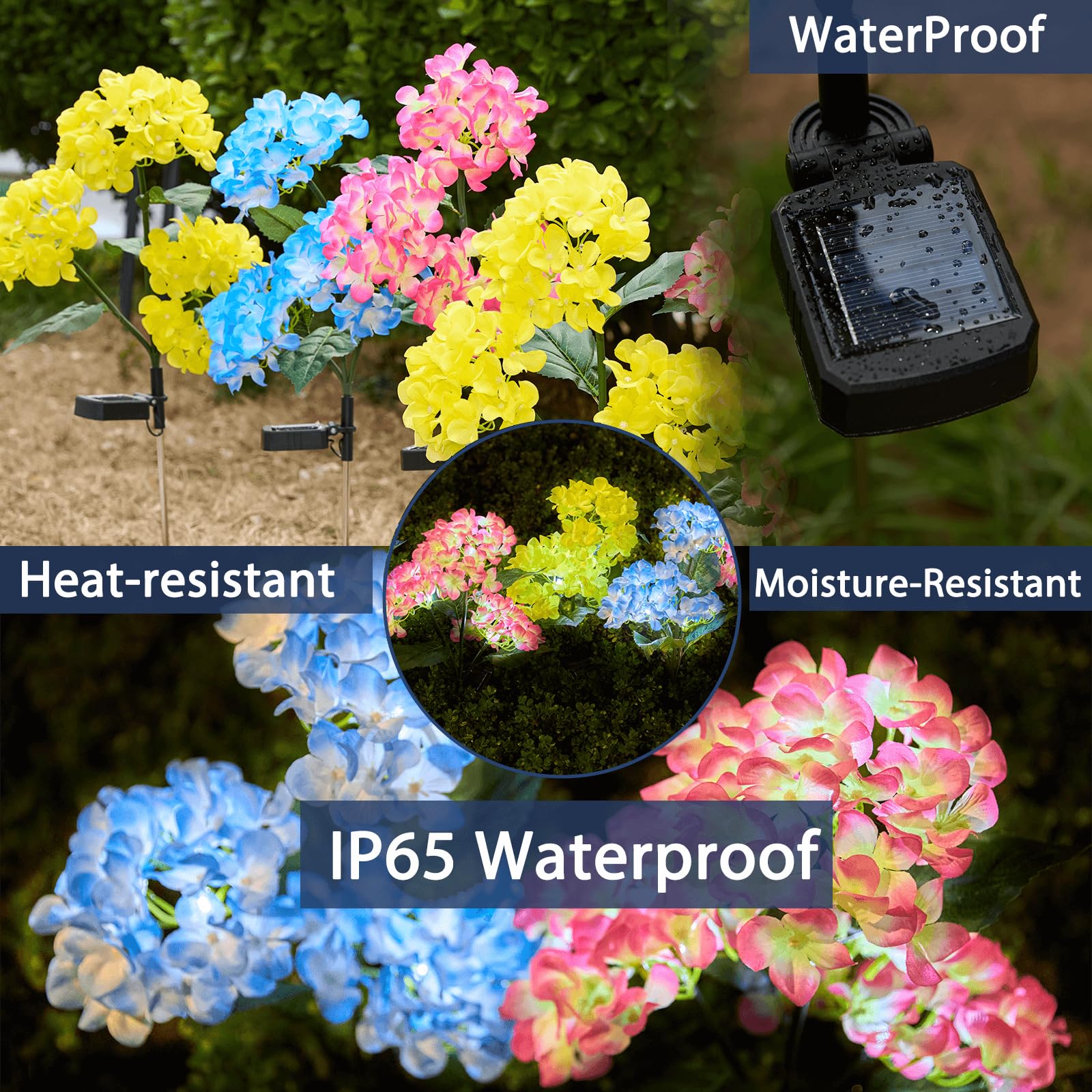 Yusalcef Yusakcef Solar Garden Lights - 3 Pack  Version Solar Lights Outdoor,Hydrangea Flower Lights For Yard Decor, Garden Decoration, Two Lightning Modes & Enlarged Solar Panel