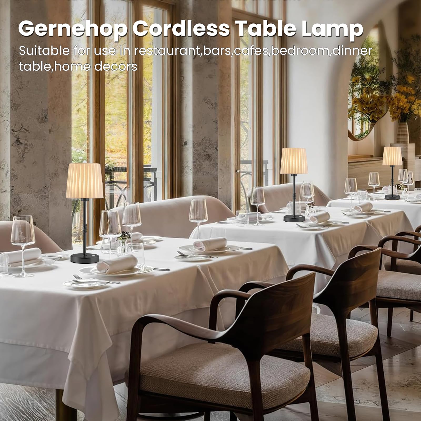 Gernehop Cordless Led Table Lamp Set Of 2, Modern Portable Small Table Lamp With Touch Stepless Dimming,Built-In 5000Mah Rechargeable Battery Wireless Desk Lamps For Restaurant/Bedroom/Bars/Coffee Shop Black