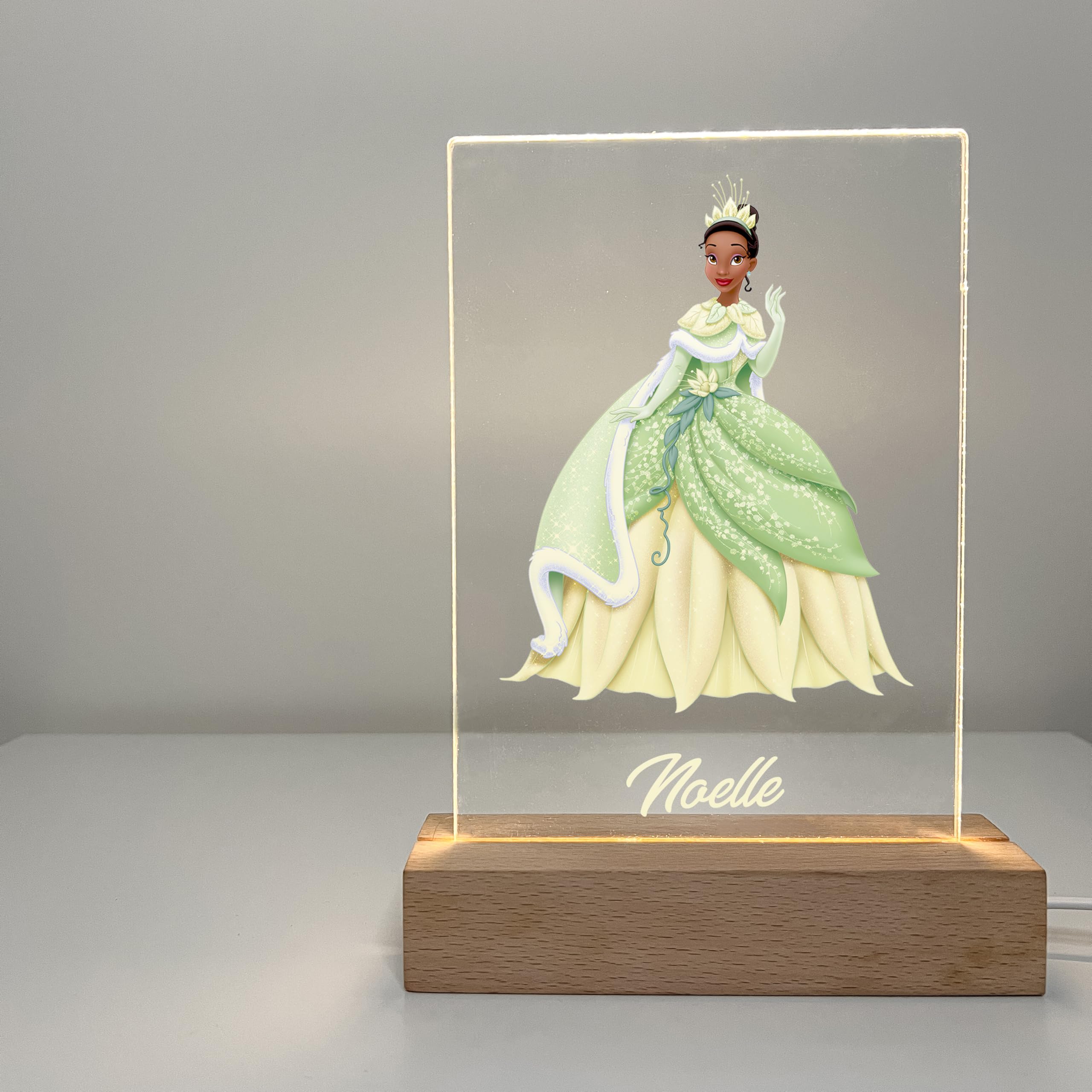 Mirror Mania Tiana Frog Premium Wood Base Stand Soft Night Light Up Table Desk Lamp Led Princess Sign Personalized Engraved With Your Name On It, Made To Order Home Girls Room Decor, A Must Have