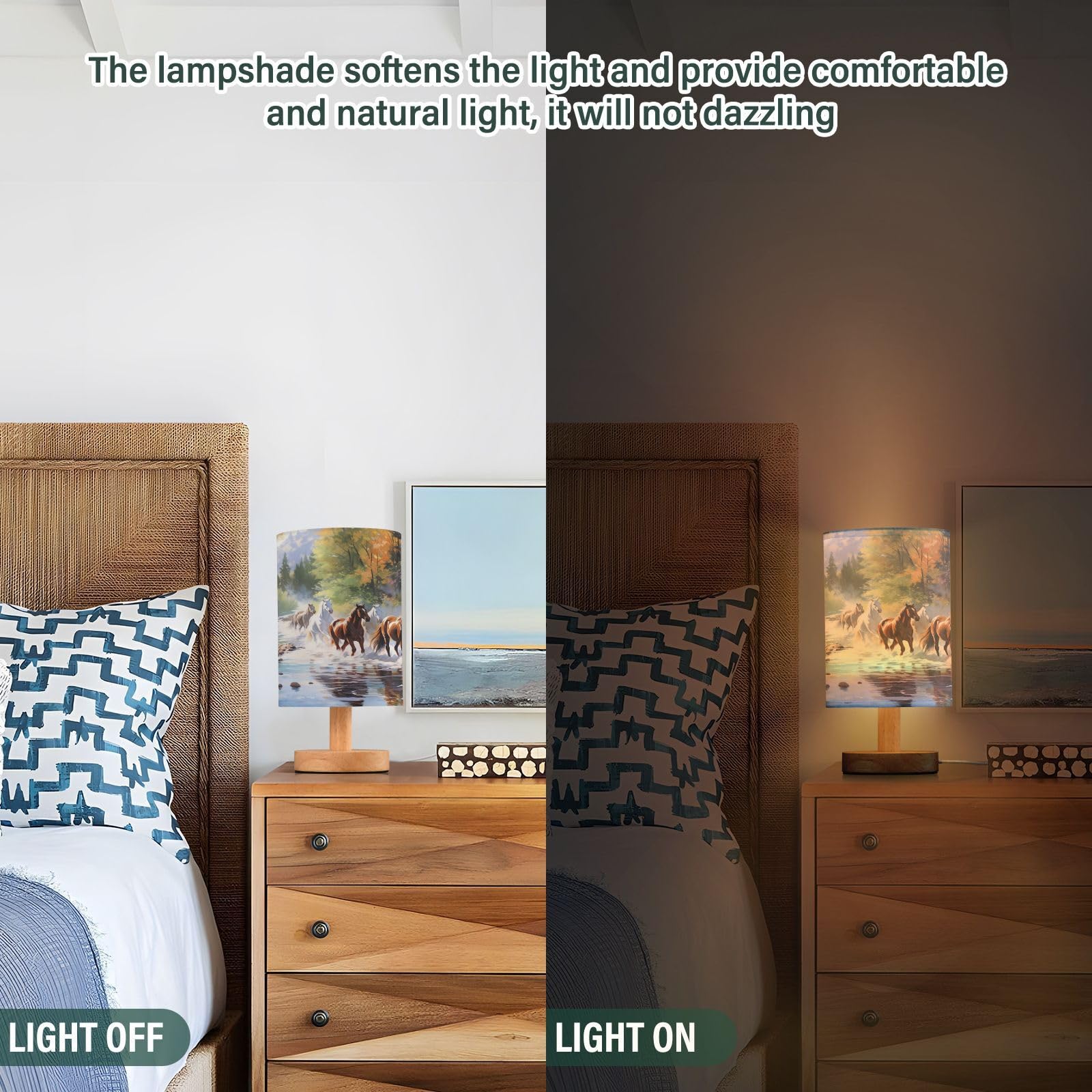 Qilmy Bedside Table Lamp,Running Horses Nightstand Lamp With Usb Ports Bedside Lamp,Small Desk Lamp For Living Room Bedroom Home Office