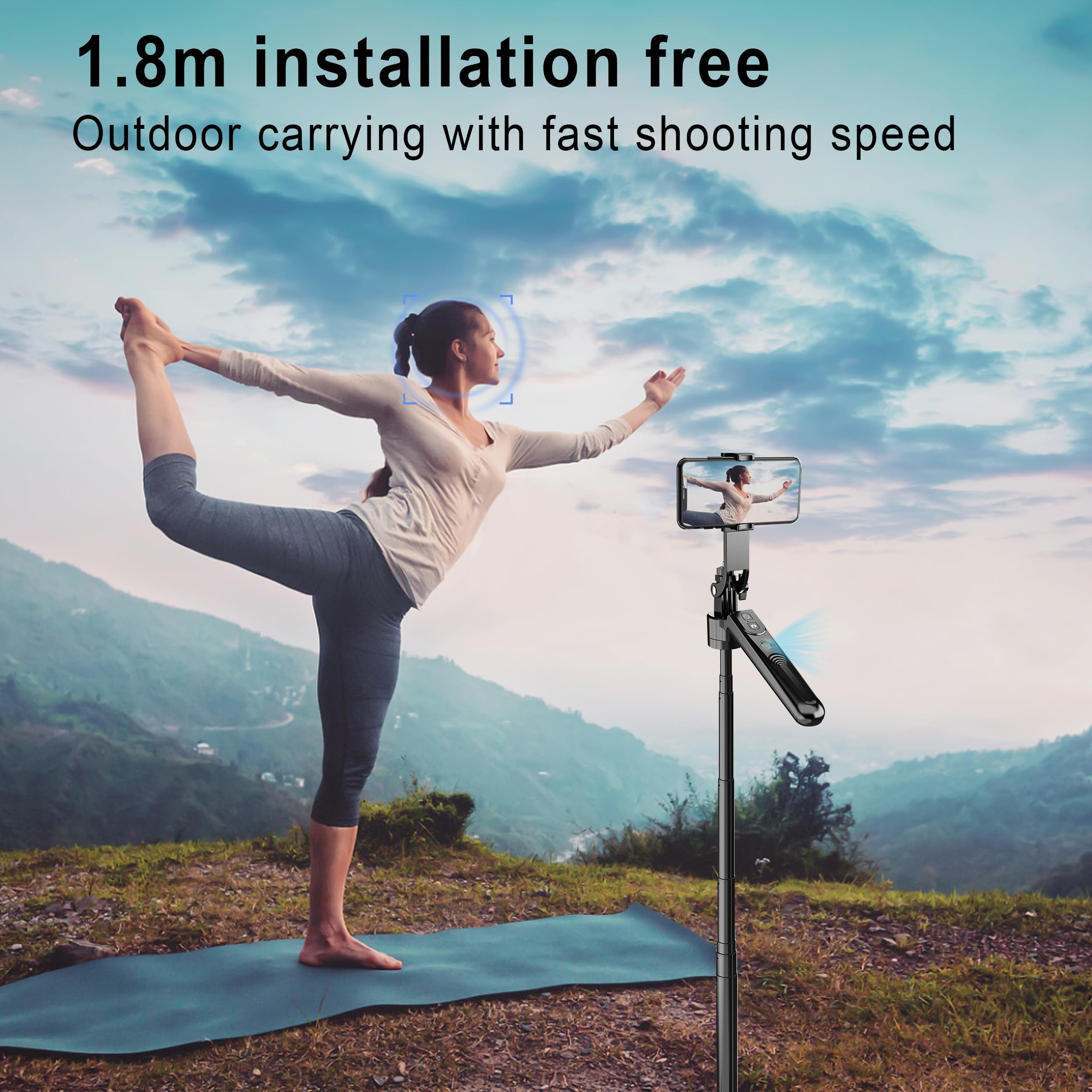 Rupital Extendable Auto Face Tracking Tripod, 360° Rotating Tripod, 70" Selfie Sticks,Both Auto Or Manual Moving Control, Smart Cameraman Shooting For Video, Vlog, Live Stream