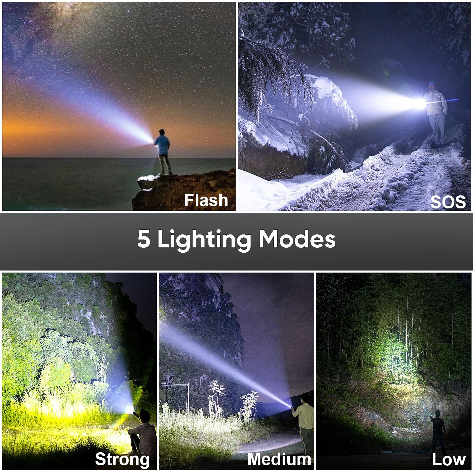 Bikacu Flashlights Rechargeable 1200000 High Lumens, 1500M Long Beam Led Handheld Flashlights, Super Bright Tactical Flashlight With Power Display & Ipx6 Waterproof Led Flash Light For Camping Hiking