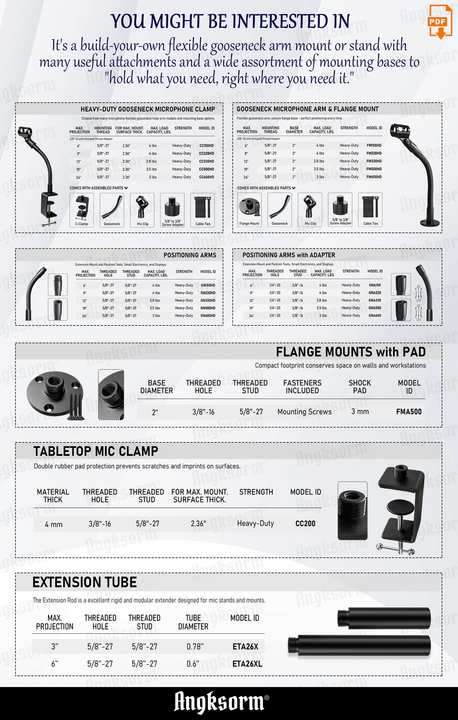 Angksorm Heavy-Duty Flexible Gooseneck Arm Extension Tubing Kit Flex Mount For Mobile Phones Cameras Mic Lighting And More Fits Most Stands Tripods Rigs Grips And Clamps (24-Inch)