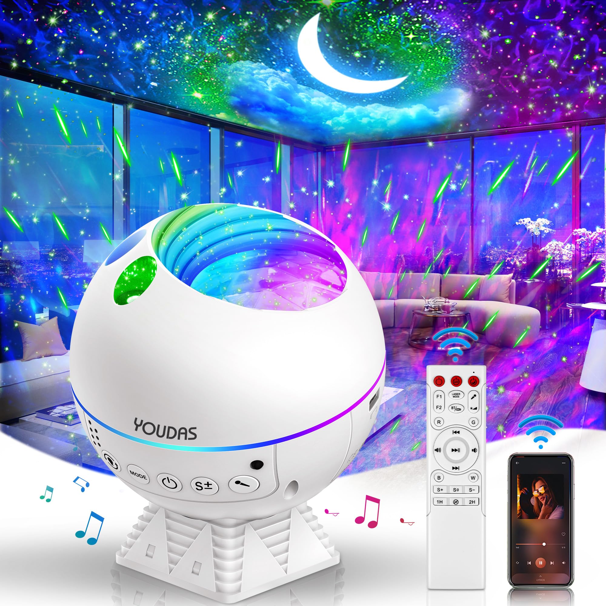 Youdas Star Projector Galaxy Light With 43 Colors, Moon & Nebula Night Light, Bluetooth Speaker, Timer & Remote, Galaxy Projector For Bedroom, Ideal  For Kids, Adults,Christmas & Birthdays