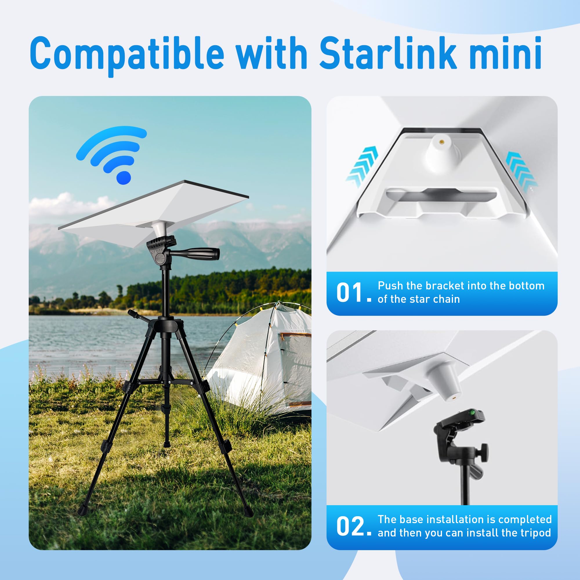 Khfgds Starlink Mini Tripod Mount With Adapter, 3-Level Adjustable Height, 360° Tilt, Compatible With Starlink Mini Stand Mounting Kit
