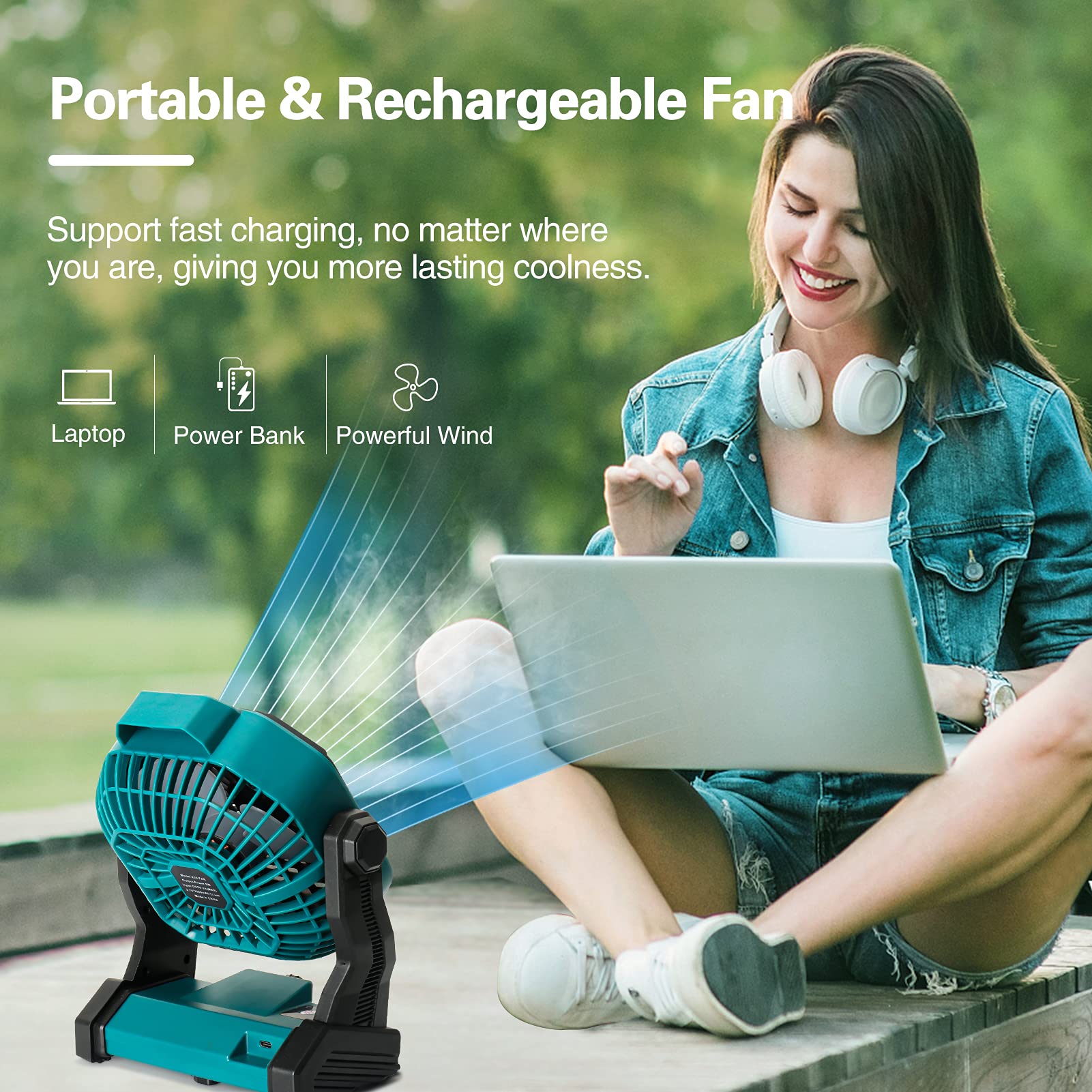 Conbola Portable Battery Operated Fan With Led Lantern, 10400Mah Outdoor Small Rechargeable