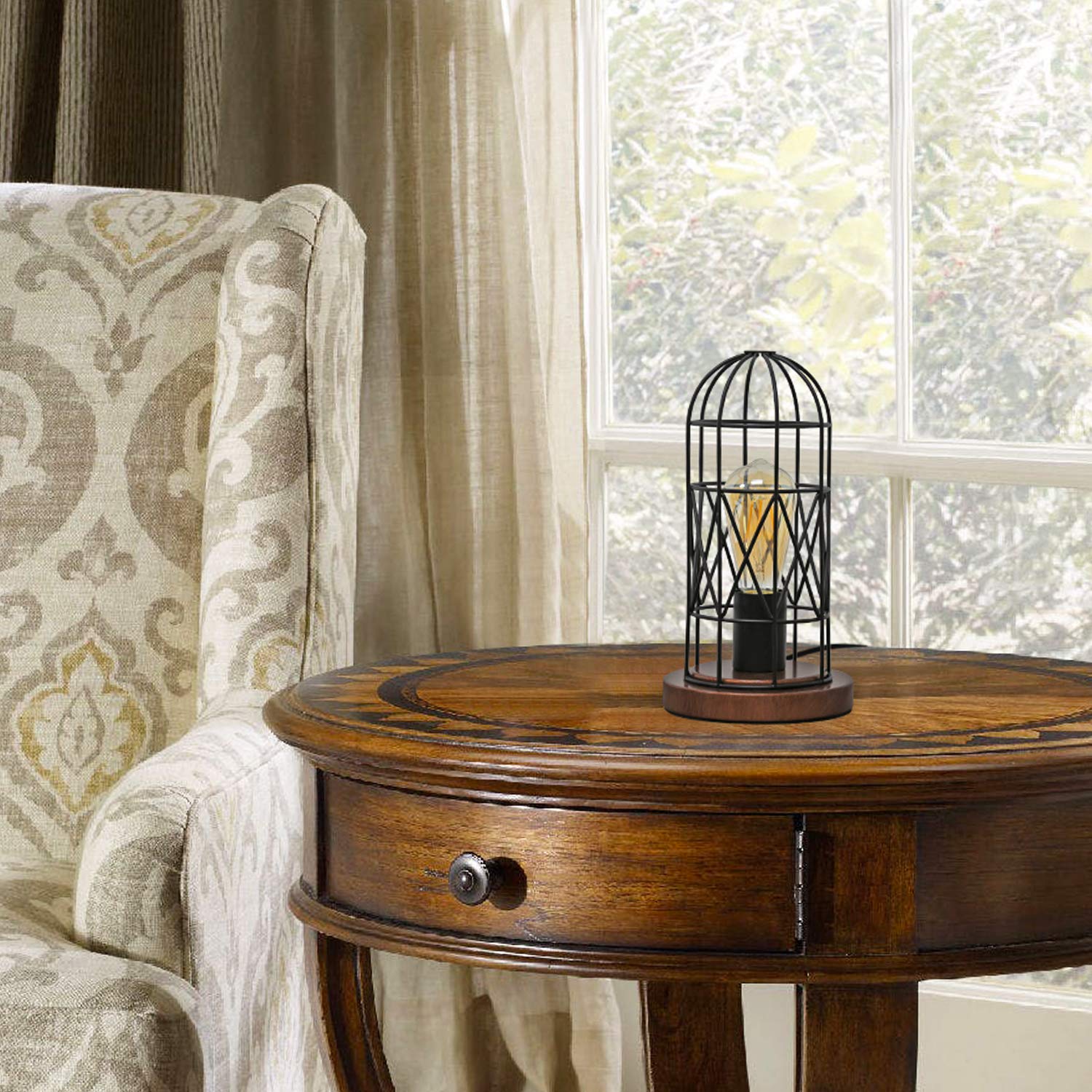 Seaside Village Touch Control Table Lamp, Industrial Bedside Lamp With 3 Way Dimmable Small Nightstand Lamp Vintage Metal Cage Table Lamp For Bedroom, Kitchen