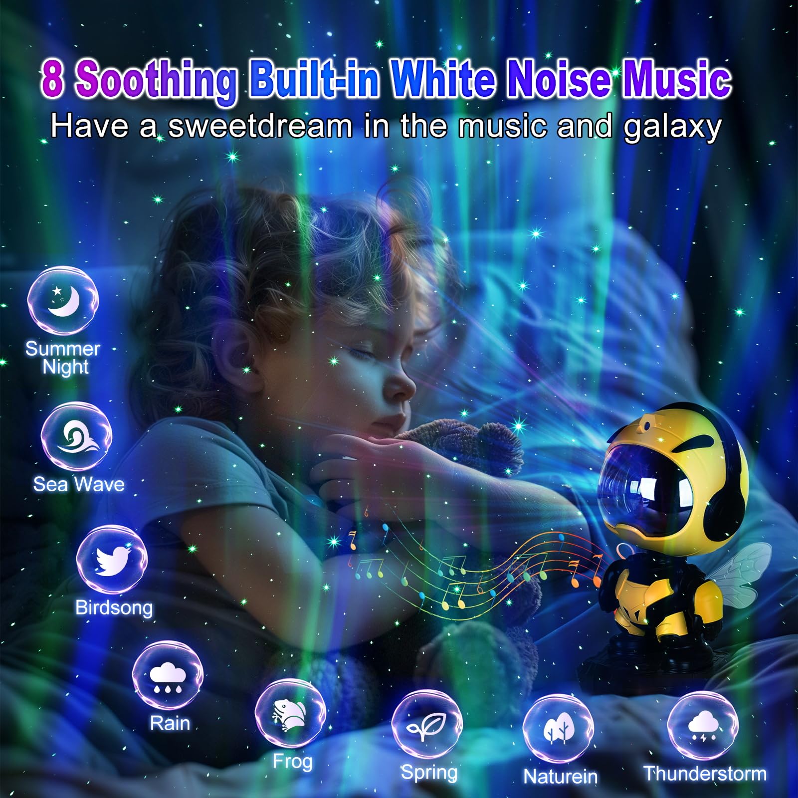 Poptrend Star Galaxy Night Light Projector For Kids Bedrooms -Star Projector- Little Bee Projector Lamp- Galaxy Projector With Timing And Remote Control Functi