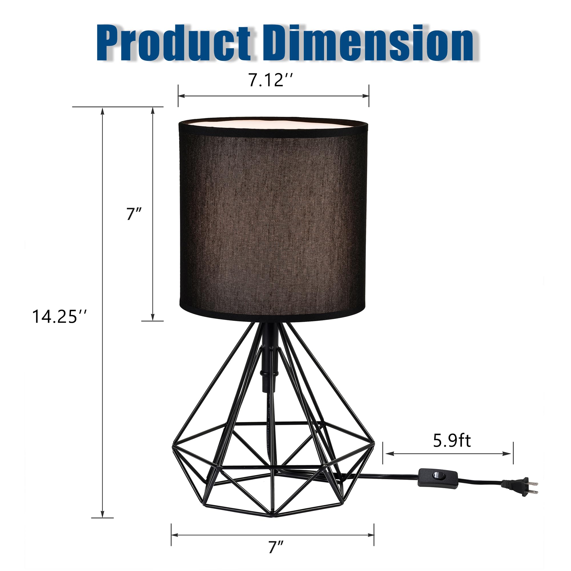 Antique House Table Lamp For Bedroom Black Metal Bedside Table Lamp With Switch Modern Geometric Table Lamps For Nightstand