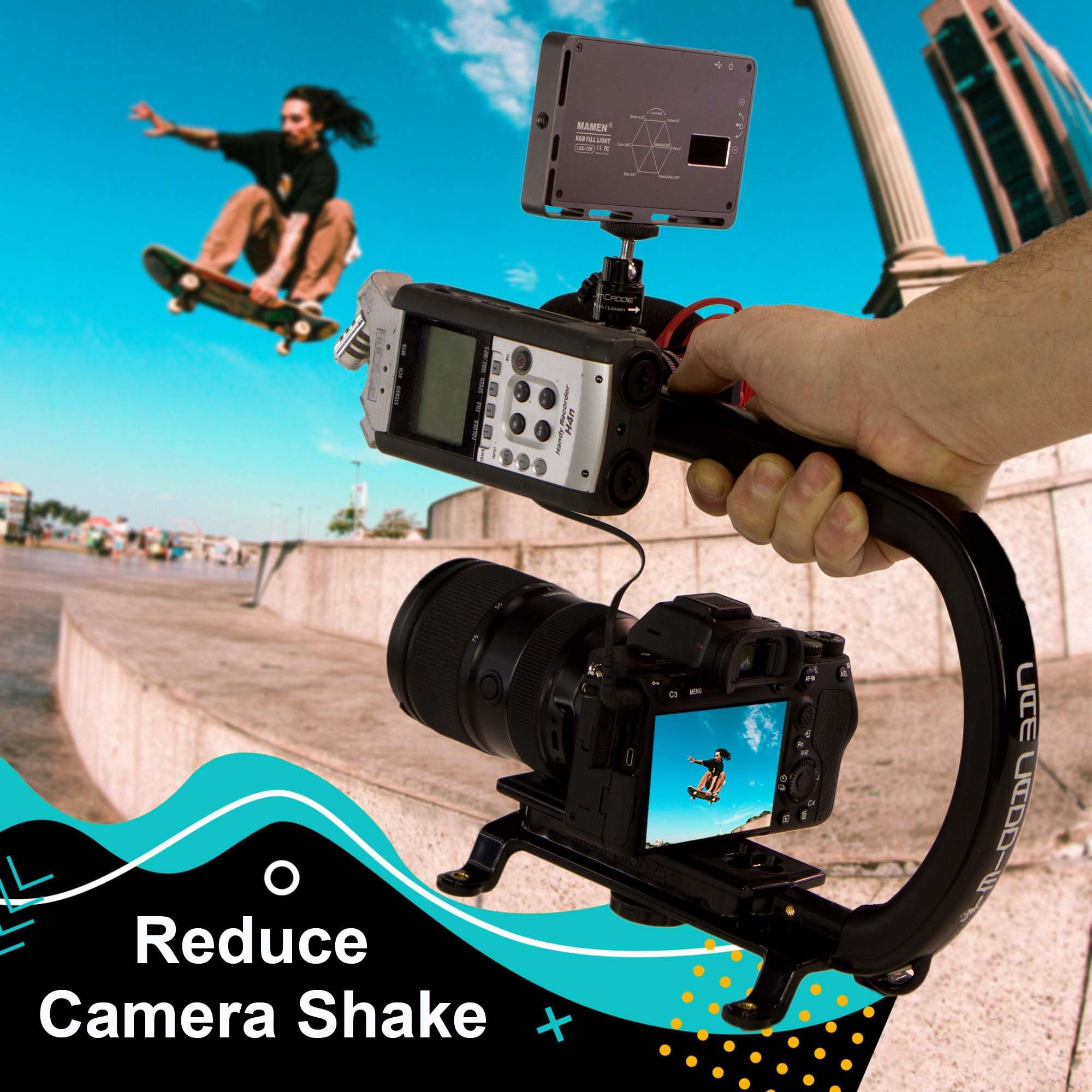 Cam Caddie Scorpion Ex Video Action Stabilizing Rig Handle Grip Handheld Stabilizer With Hot-Shoe Mount For Canon Nikon Sony Panasonic Dslr & Mirrorless Camera Camcorder (Triple Cold Shoe (X2))