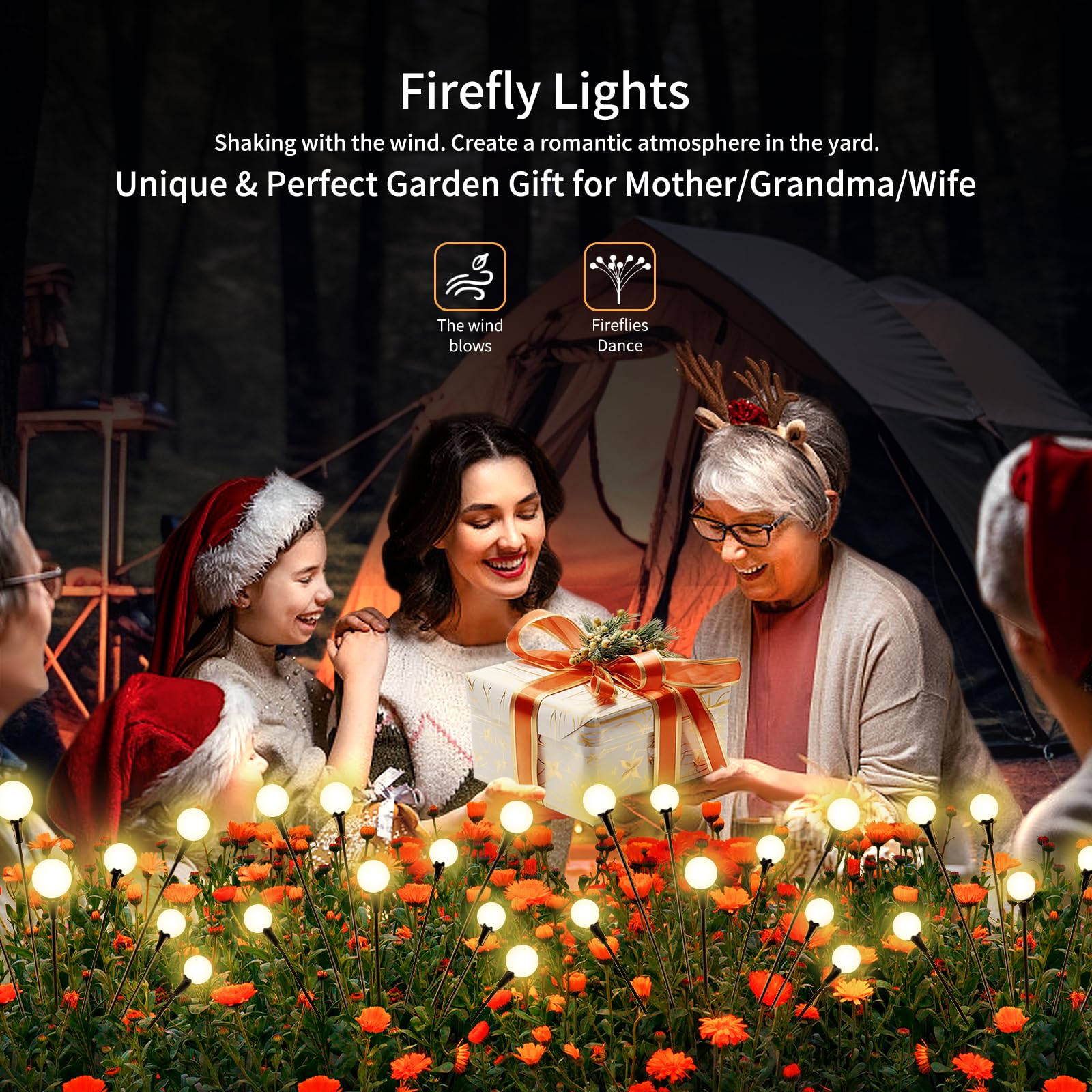 Vignuto Solar Lights Outdoor Waterproof, 4 Packs 32Led, Solar Garden Lights, Patio Lights, Garden Decor, Patio Decor, Firefly Lights Solar Outdoor, Unique  For Women,  For Grandma