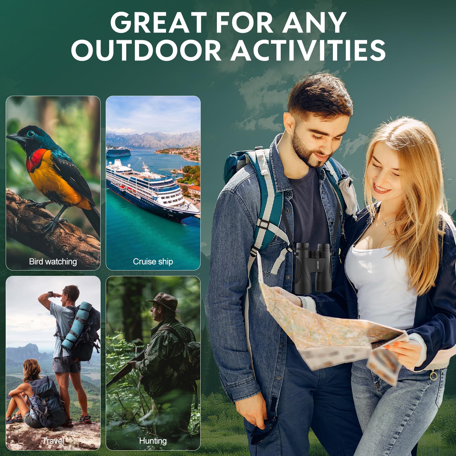 Occer 12X50 Binoculars For Adults High Powered - Hd Bird Watching Binocular For Hunting With Clear Vision - Easy Focus Binoculars With Long Range For Hiking Travel Cruise Trip Concert Stargazing