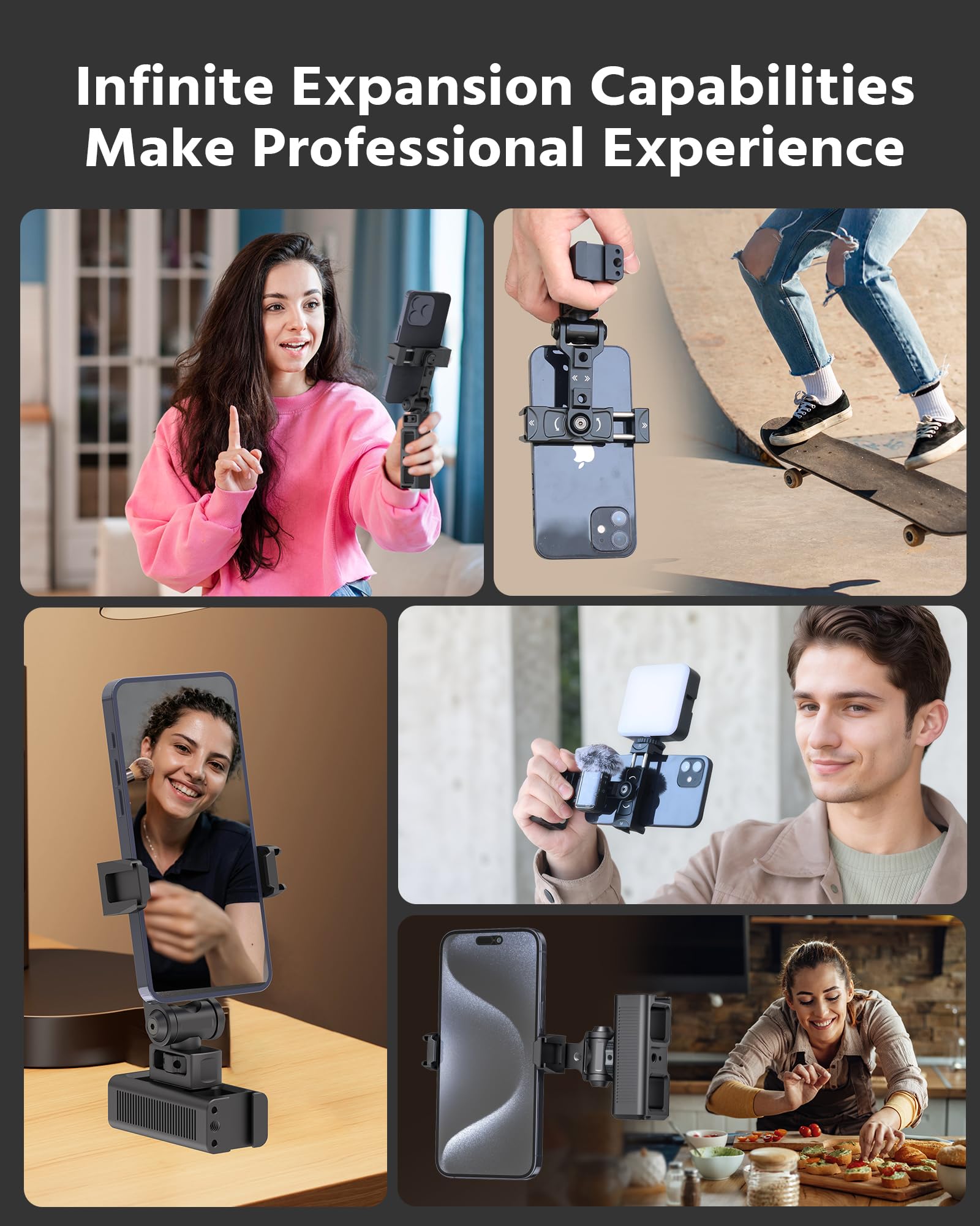 Rozoer Phone Clip Rig Stabilizer For Smartphone, Lightweight Handheld Vlogging Rig With 360° Rotation, Grip & Cold Shoe Mounts Compatible With Most Smartphones (For Arri-Standard)