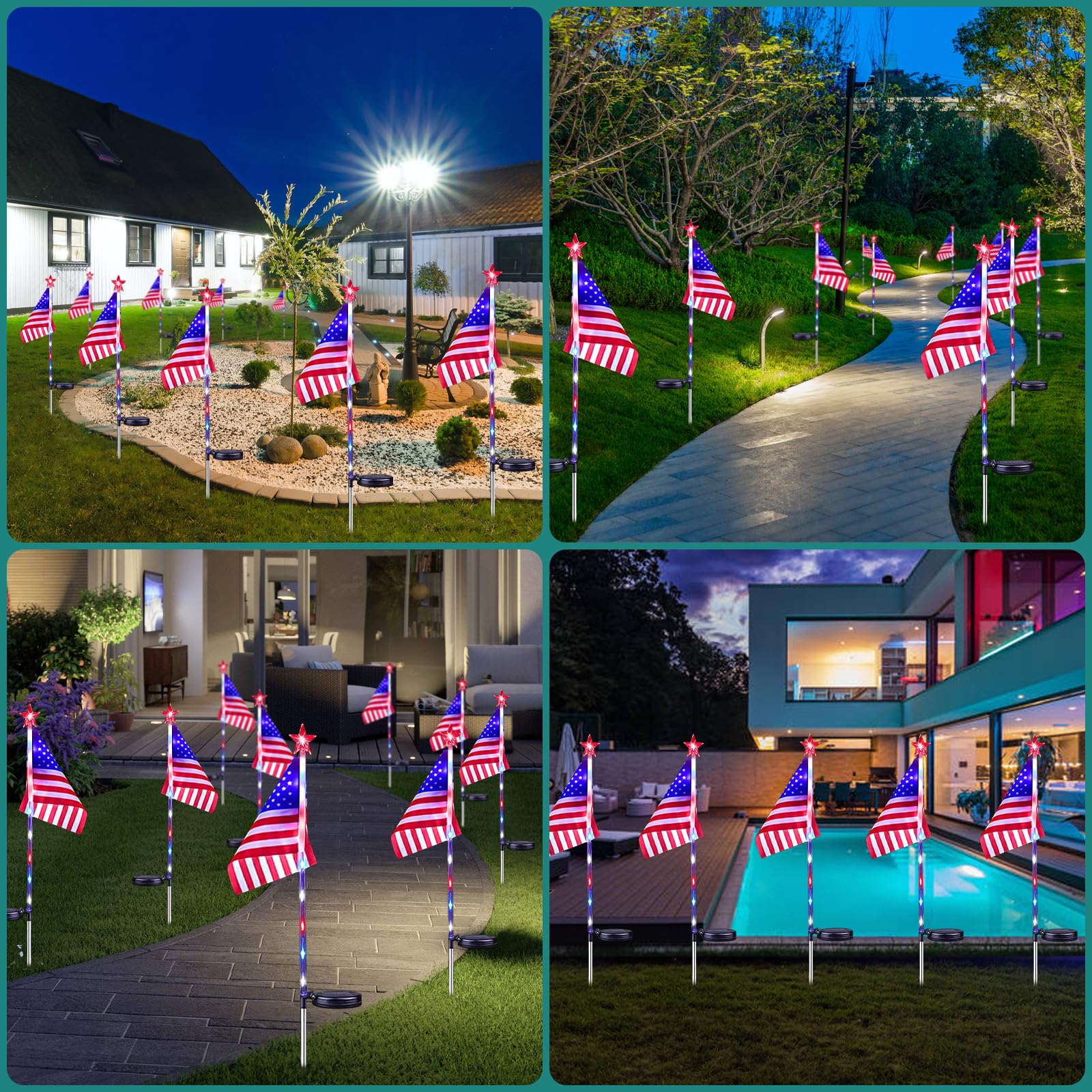 Henhui Hhui 4Th Of July Decoration Solar American Flag Lights Lawn Light,Garden Stake Light Pathway Light For Independence Day(Color Changing Star- 4Pcs)