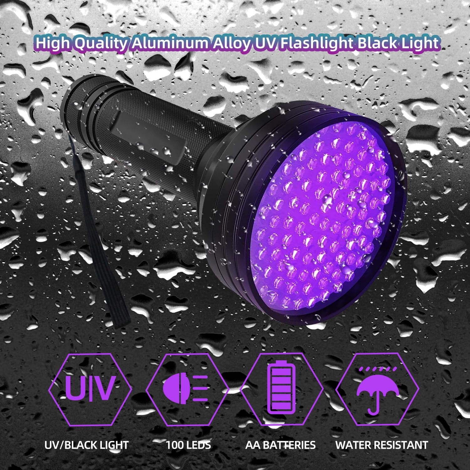 Collgene Uv Flashlight Black Light, 100 Led (390 Nm) Portable Uv Light For Pet Urine Detection, Dry Stains, Bed Bugs