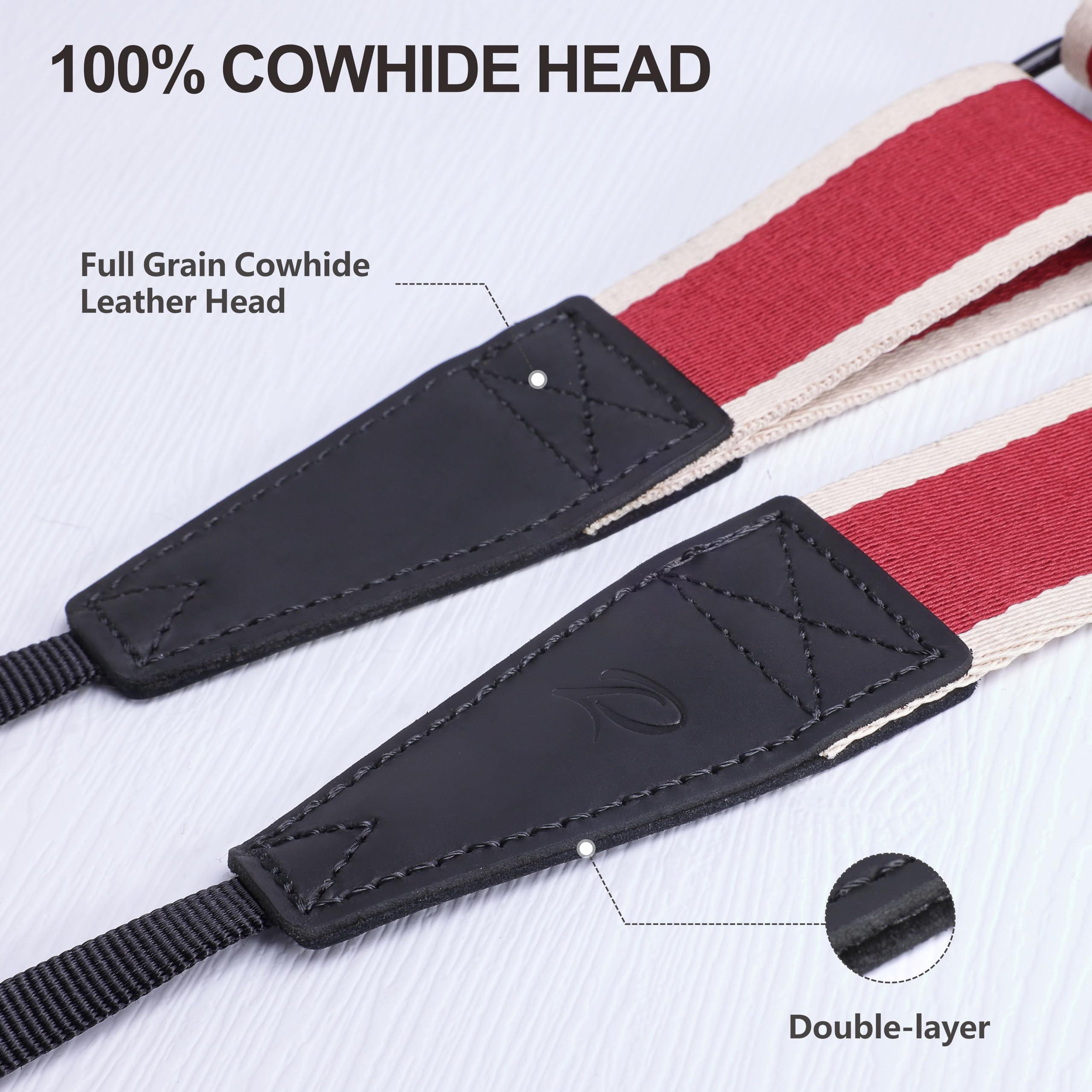 Padwa Lifestyle Adjustable Camera Strap - 1.5" Full Grain Leather Ends Camera Straps For Photographers, Adjustable Neck Shoulder & Crossbody Cotton Strap Quick Release For Cameras And Binoculars