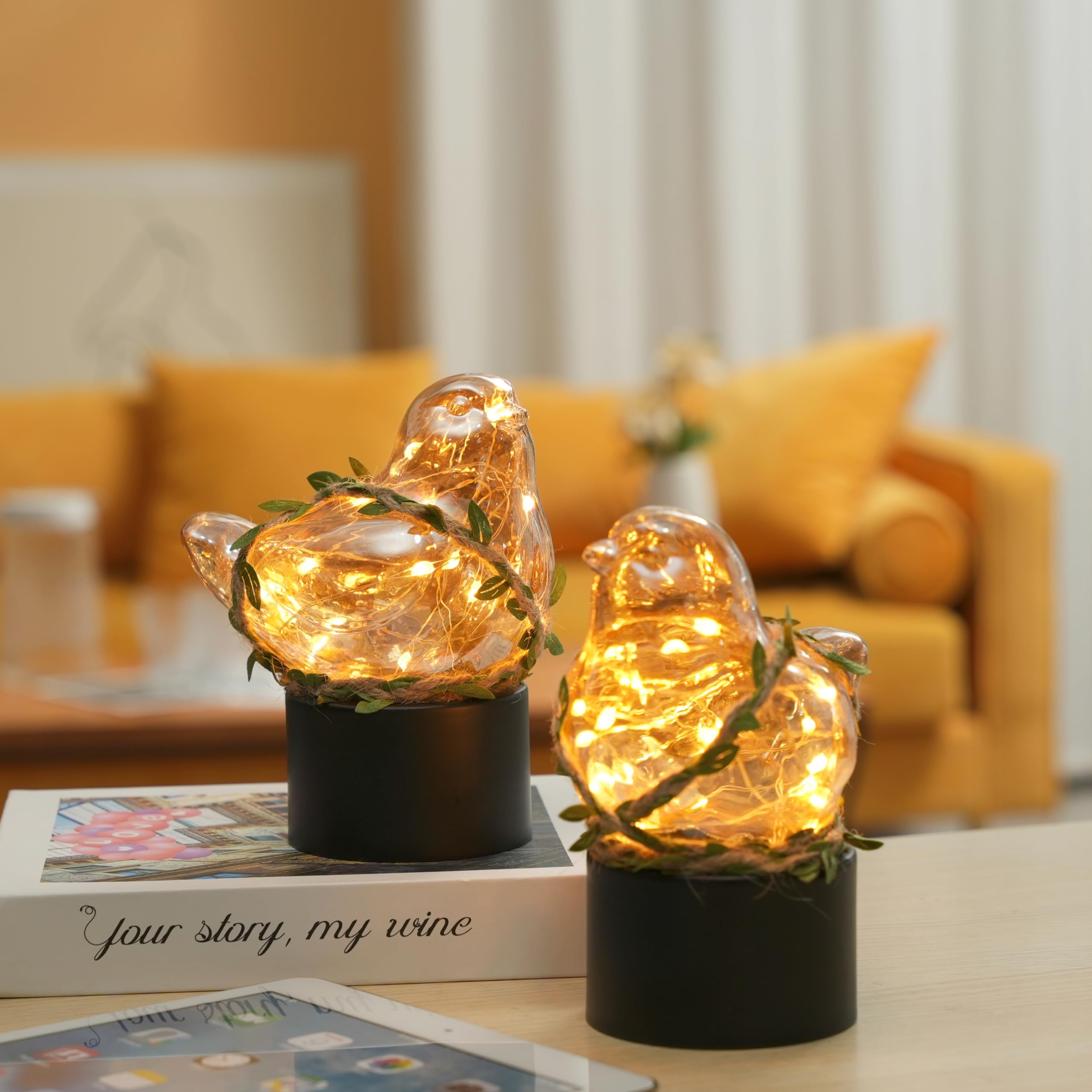Jaoselap 2 Pack Small Birds Lamps Home Decor, Battery Operated Table Lamps With Timer, Decorative Ornaments Light For Living Room, Bedroom, Office Desktop, Cabinets