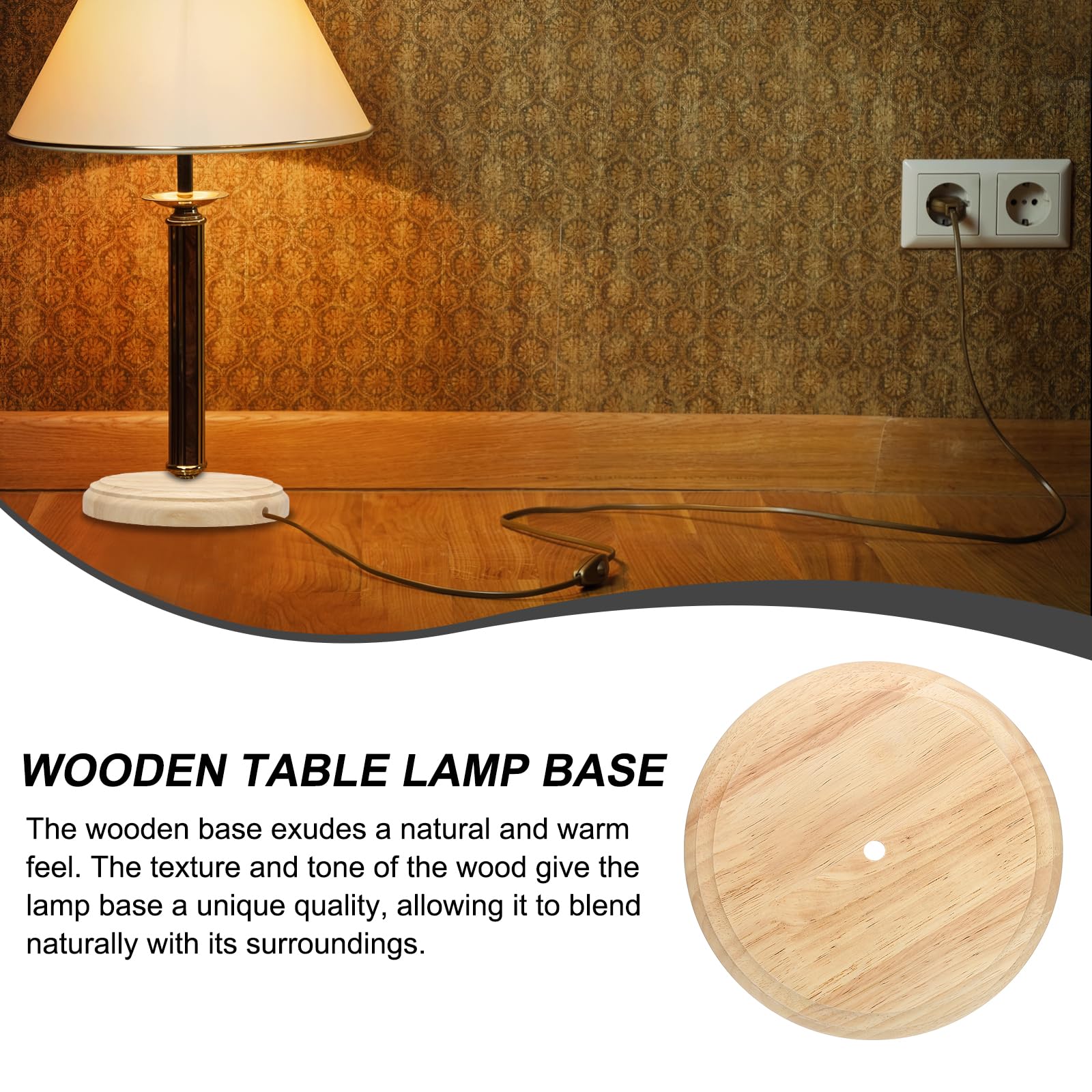 Patikil 8.5" X 1.3" Wooden Lamp Base, 2Pcs Round Solid Wooden Base Wood Desk Lamp Display Stand Replacement For Bedroom Bedside Table Lamps Diy