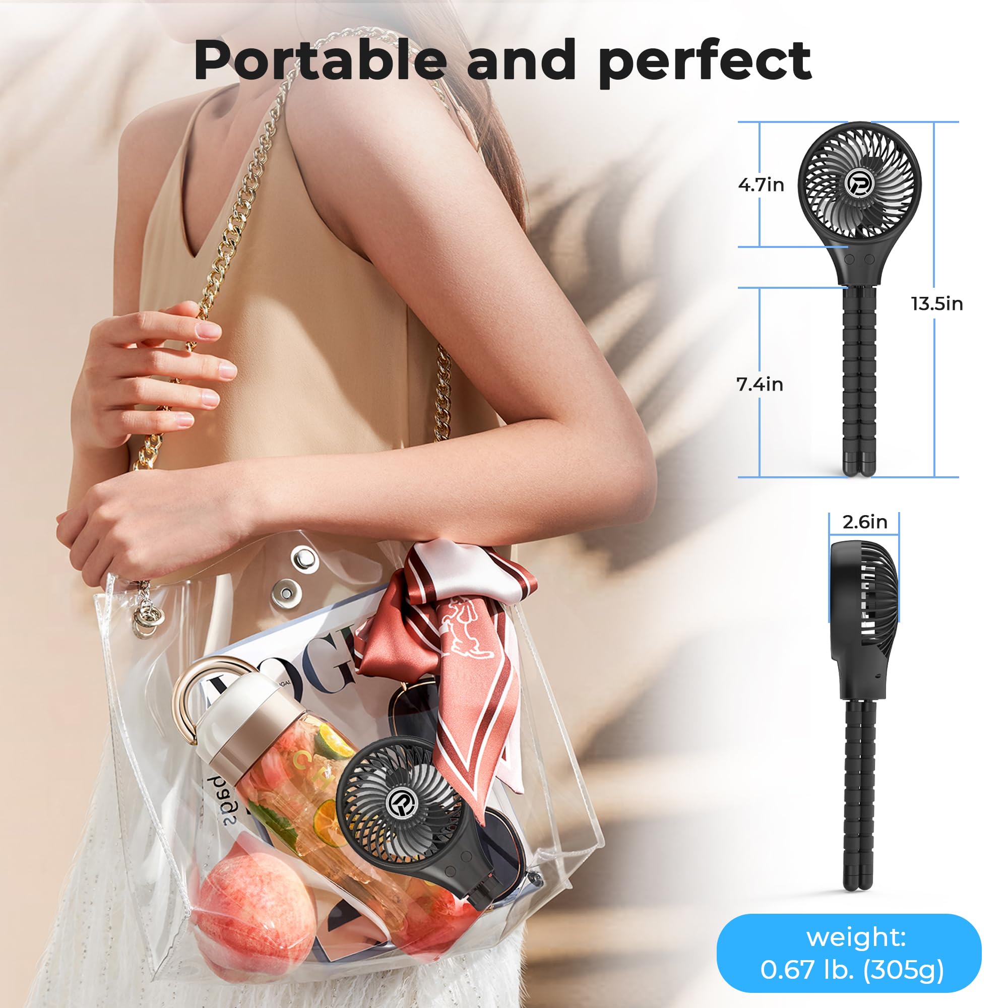 Panergy Baby Stroller Fan, Oscillating Mini Portable Fan, 3 Speeds Battery Operated Flexible Tripod