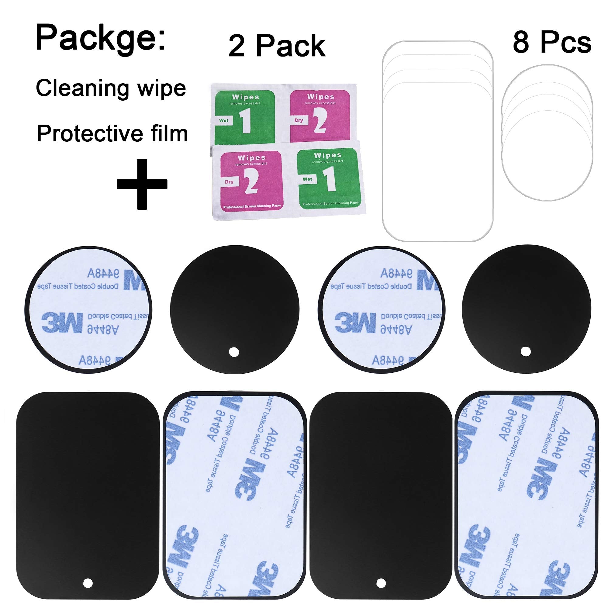 D.Sking 8-Pack Replacement Mount Metal Plates Car Phone Holder Iron Plates For Car Mount Car Kits (8-Pack Black)