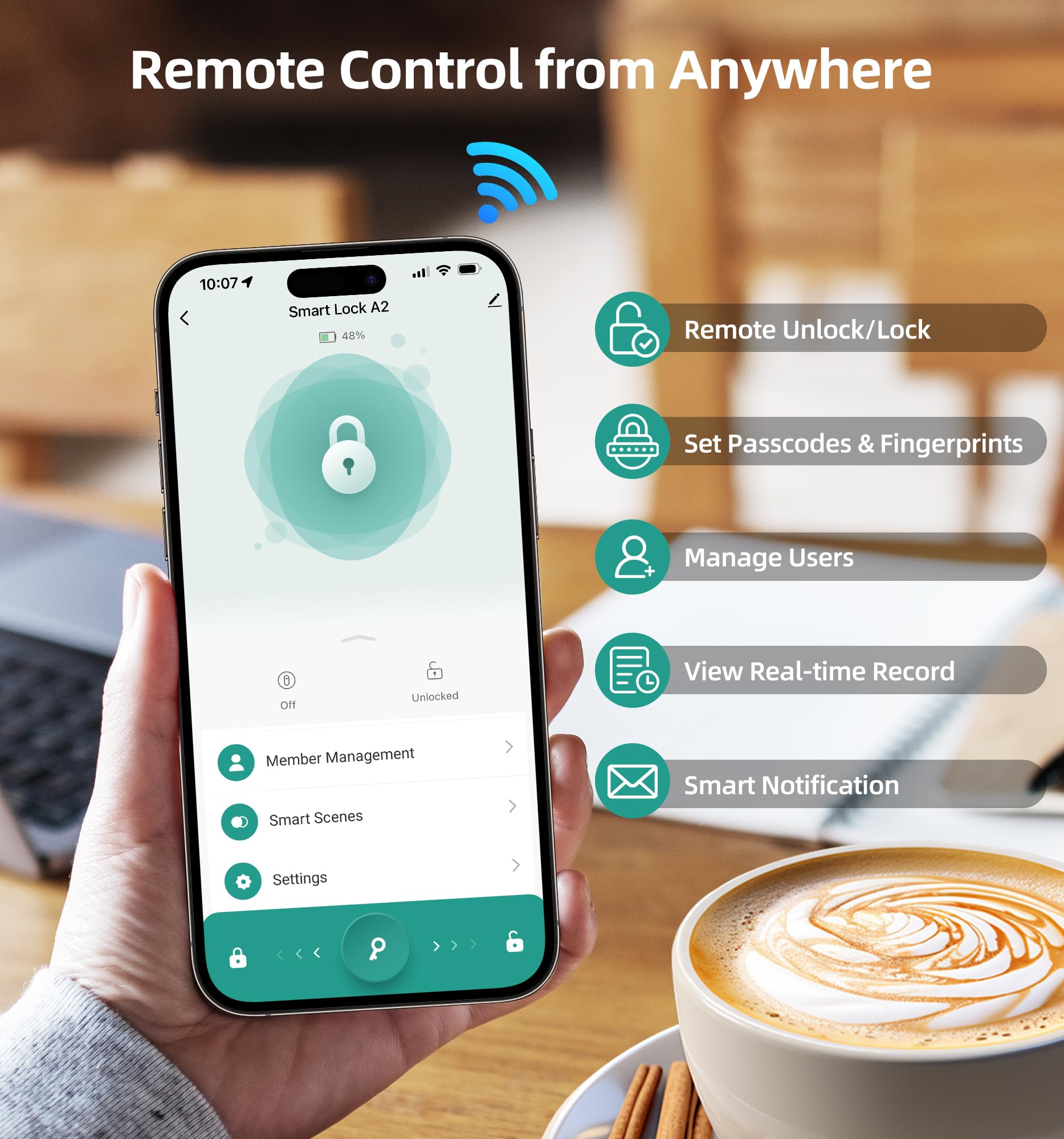 Heantle Smart Wifi Door Lock Set - Keyless Entry Door Lock, Front Door Handles Set, Fingerprint Electronic Keypad Deadbolt Lockset With App Remote Control, Alexa Voice, Auto Lock For Home, Rental