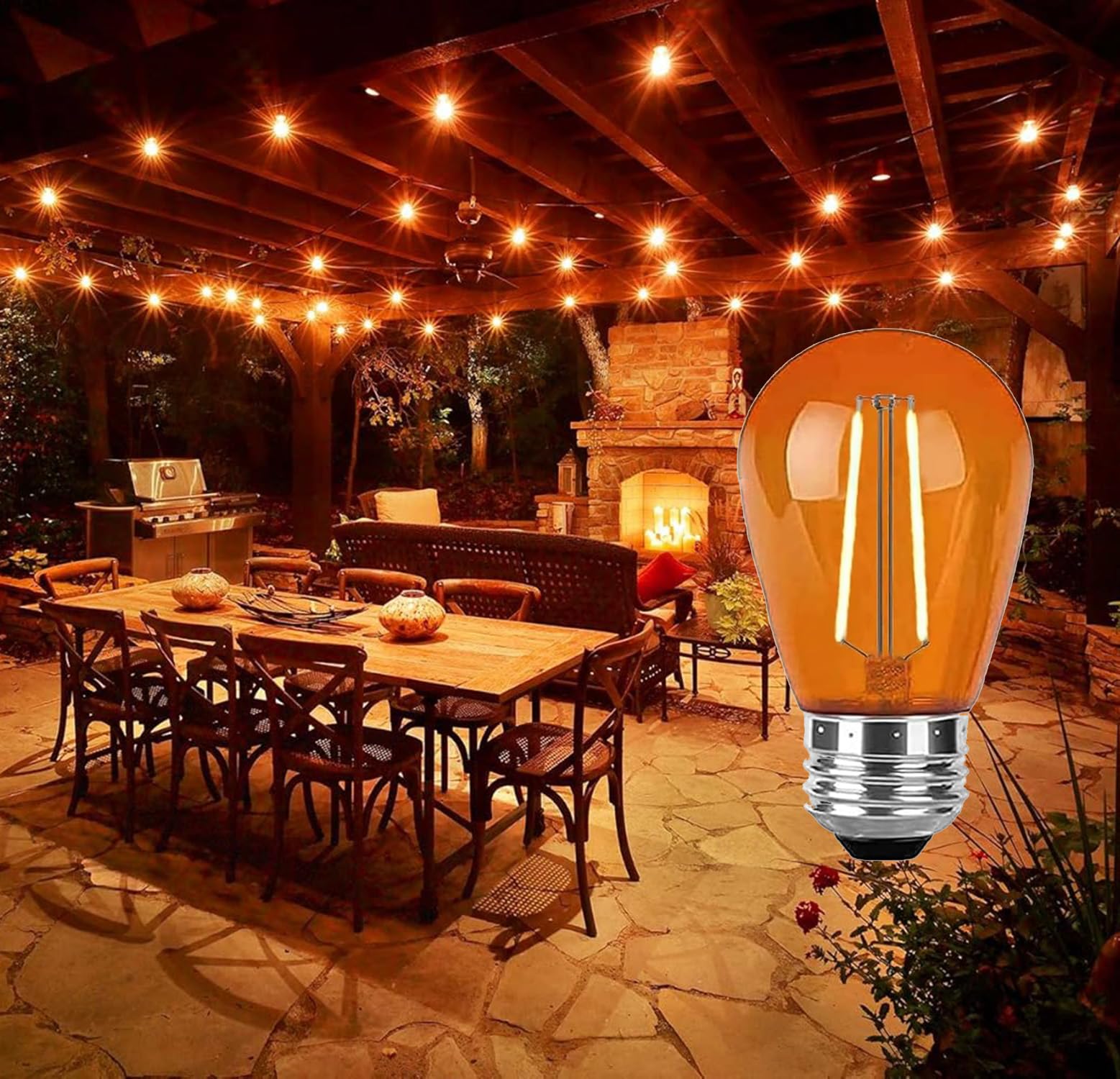 Minsily Sxminer 15 Pack 2W S14 Led Bulbs Orange Led String Light Bulbs Plastic Shatterproof Led Replacement Bulbs E26 Base Edison Bulb Led Decorative Bulbs For Outdoor String Light Home Patio Christmas Decor