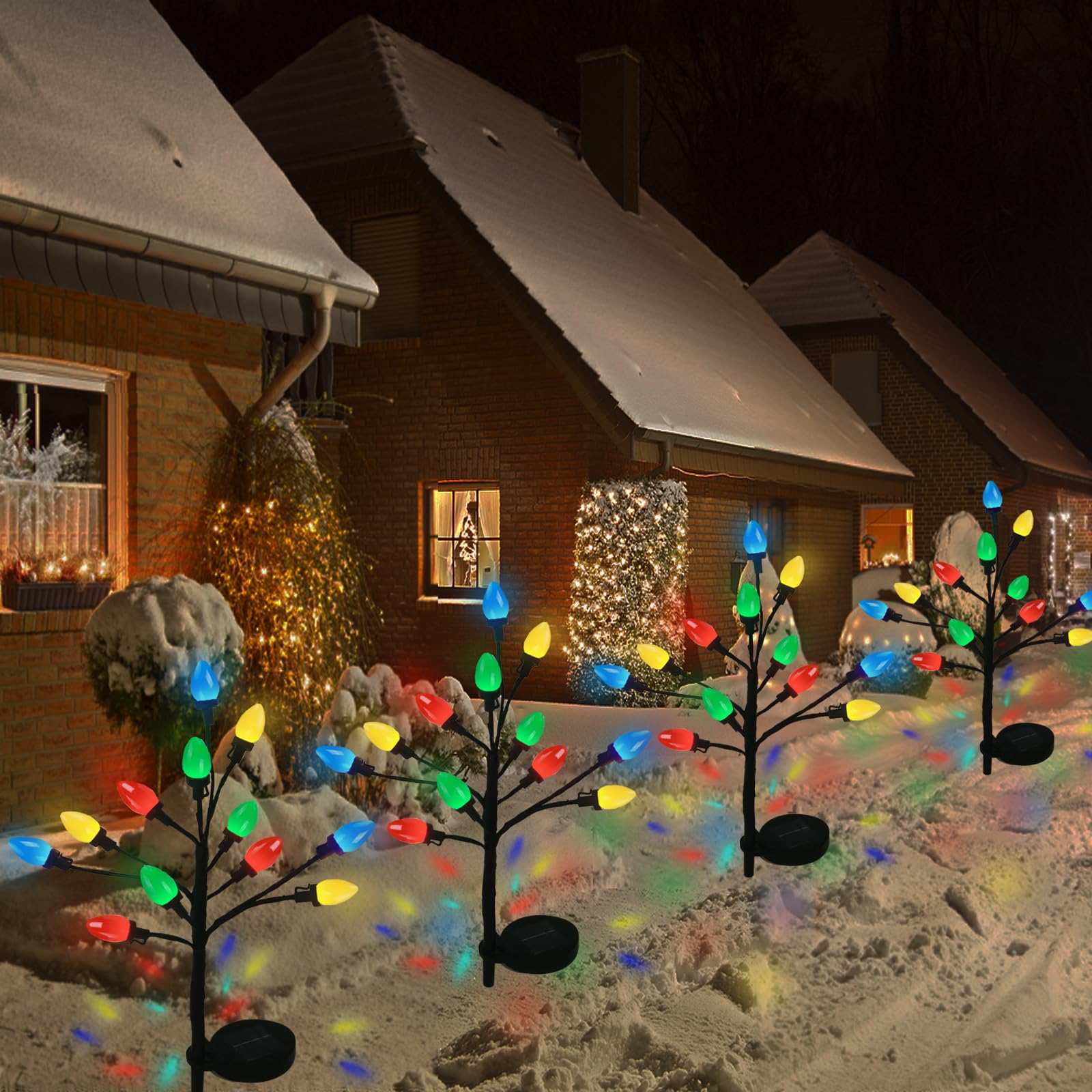 Ytsnjzhq C7 Solar Christmas Lights Outdoor, 4Pack Christmas Pathway Lights With 48 Led Strawberry Multicolor Lights, 8 Modes Outdoor Waterproof Christmas Decorations Lights For Garden,Yard,Pathway (4 Pack)