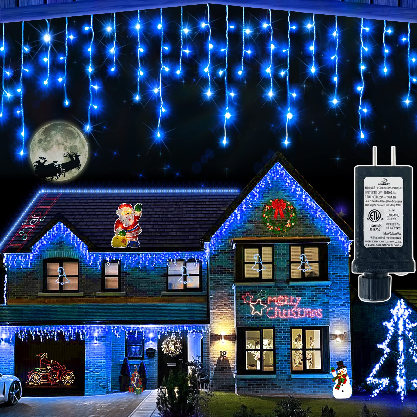 Bpazvuh 66Ft Outdoor Led String Lights, 8 Modes With Timer Memory, 611 Leds On 141 Drops, Waterproof For Holidays, Weddings, Parties (Blue)
