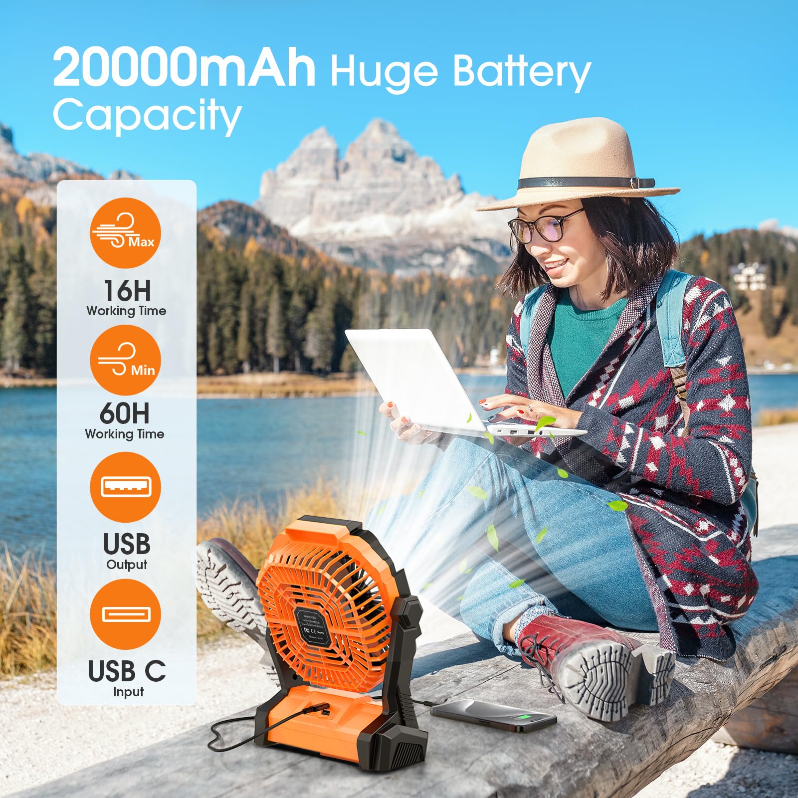 Portable Fan Rechargeable, Cordless Battery Powered Fan With Led Lantern, Small Table Fan, Usb Batte