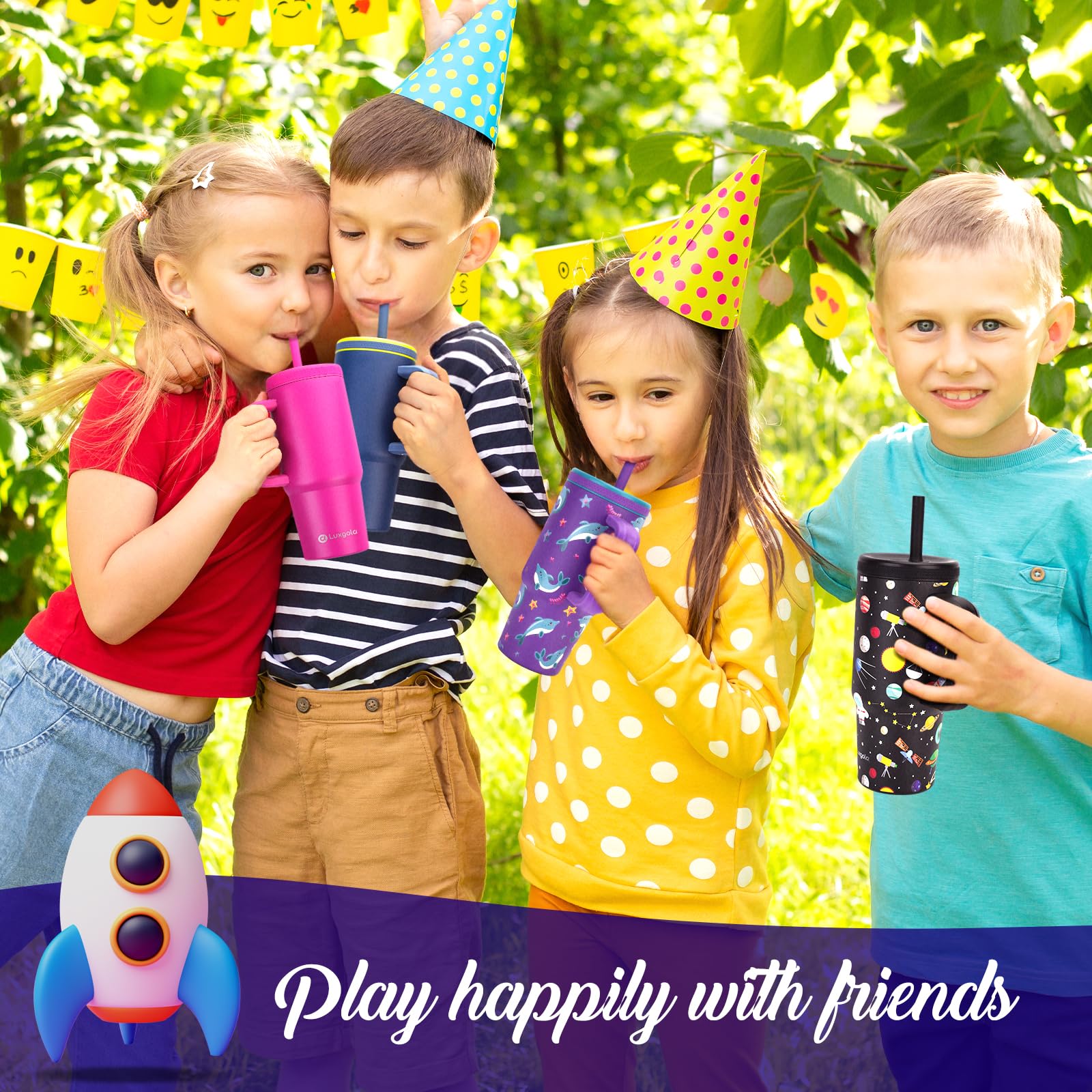 Kids 24 Oz Tumbler With Handle, Leak-Proof Screw-On Lid With Removable Silicone Straw, Spill Proof
