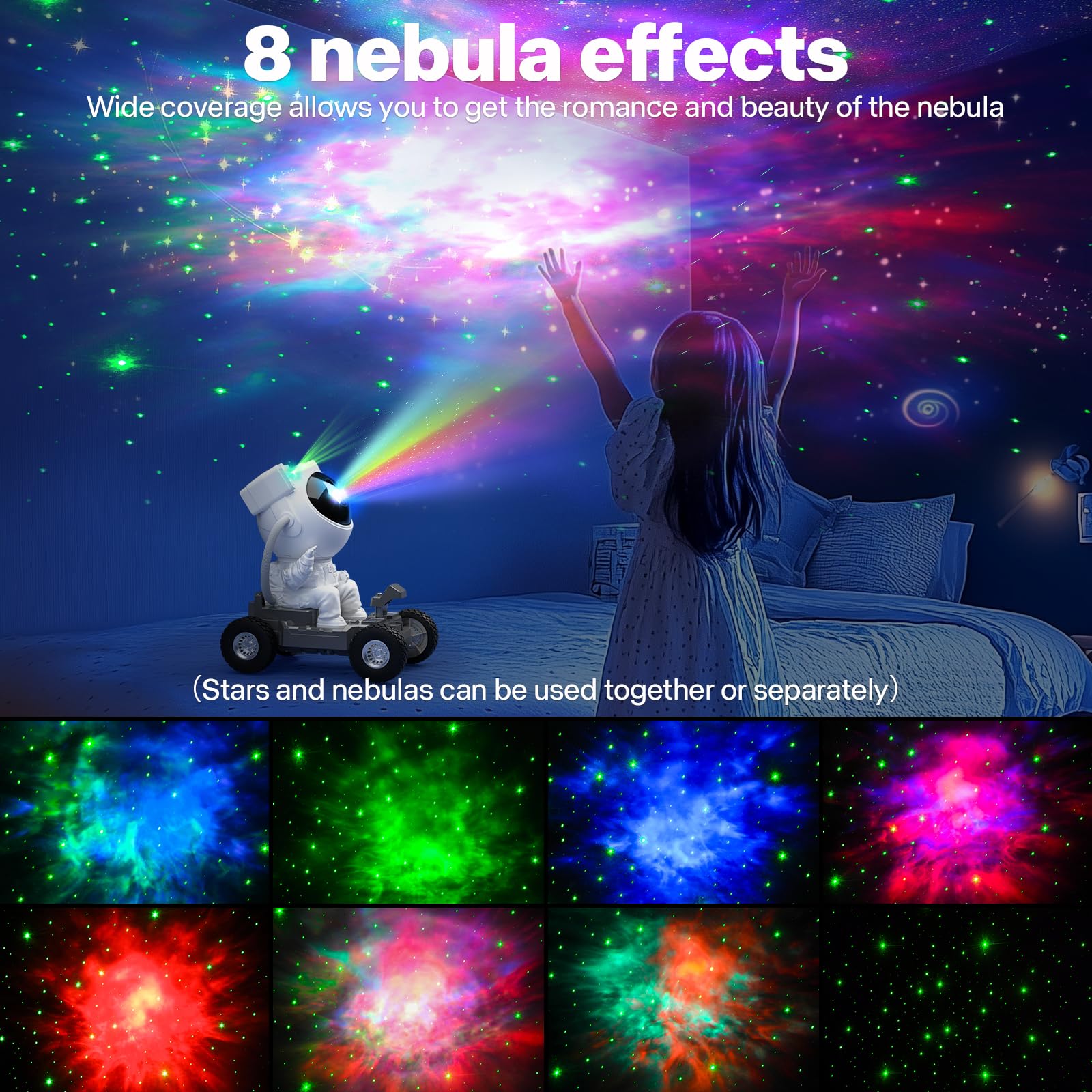 Ecohdt Astronaut Star Galaxy Projector Light 2.0 With Timer, 8 Hd Nebula Effects,360° Adjustable Space Buddy Planetarium Projector Night Light For Bedroom