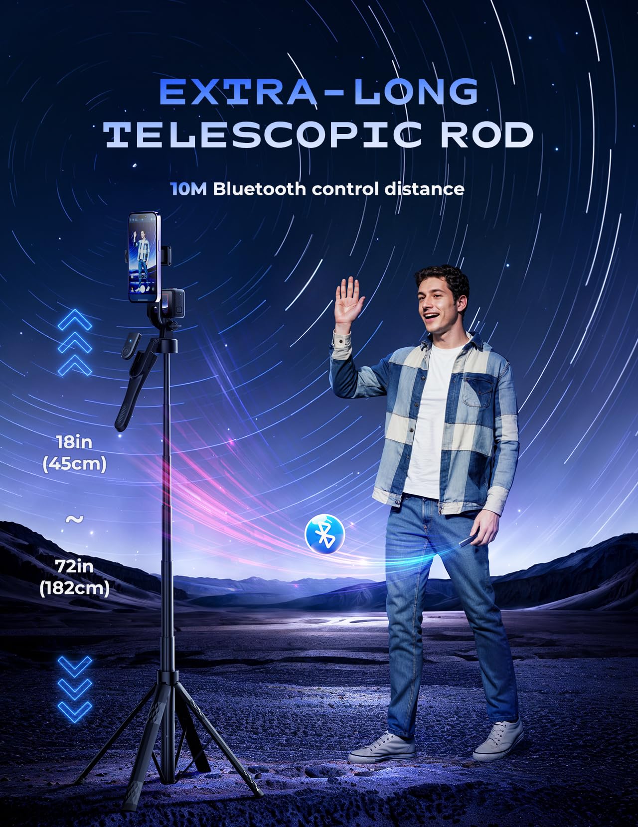 Dneximg Selfie Stick Phone Tripod - 72 Inch Tripod For Iphone With Wireless Remote, Strength Aluminum Alloy Phone Tripod Stand For Video Recording, Stable Iphone Tripod Compatible With Iphone/Android/Gopro