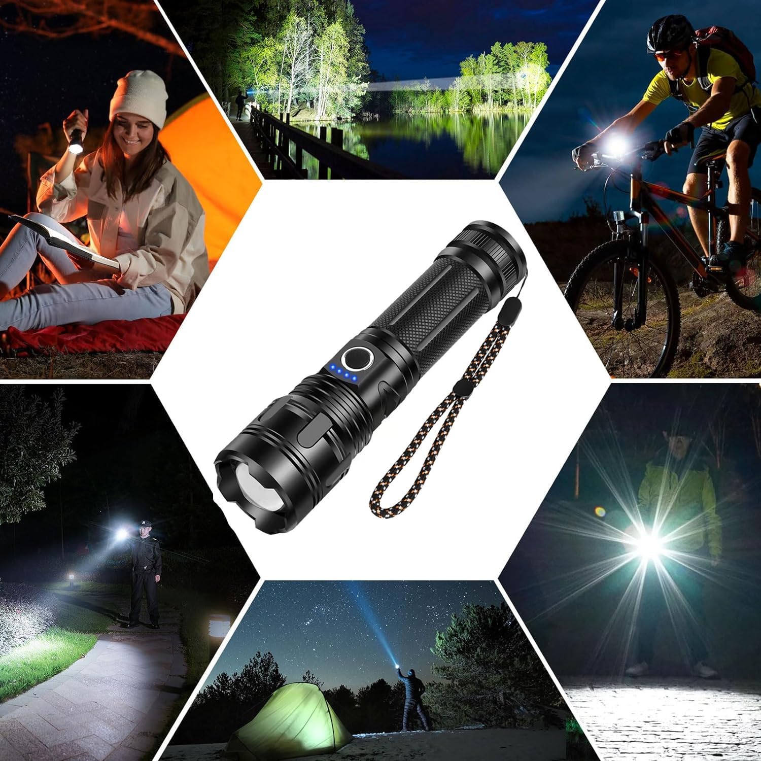 Maoke Bole Rechargeable Flashlights 20000 High Lumens, High Power Led Flashlight, Xhp70.2 Powerful Tactical Flashlight With Zoomable, 5 Modes, Ipx6 Waterproof, Flashlight For Camping, Hiking, Emergencies