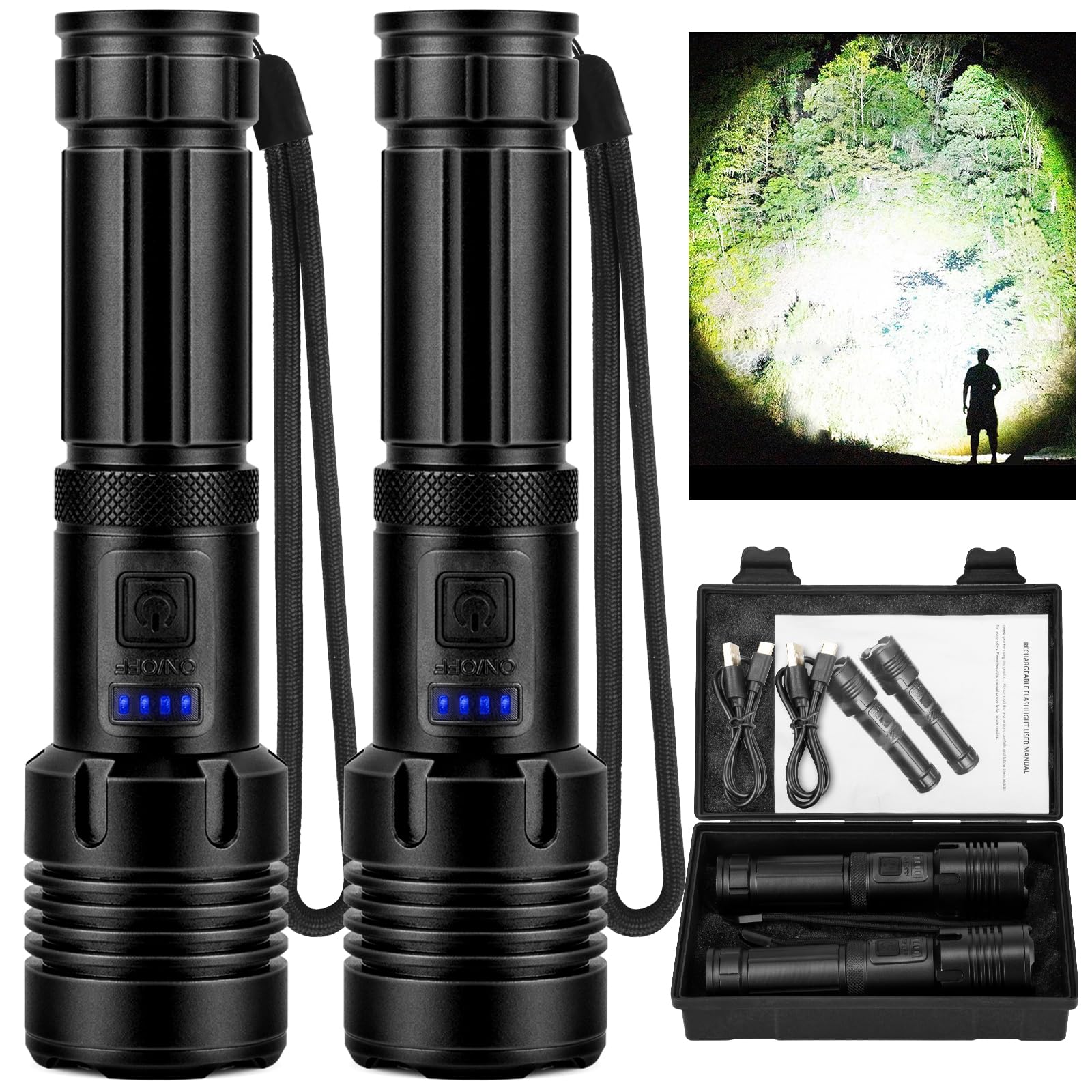 Befamali Rechargeable Flashlights High Lumens, 990,000 Lumens Super Bright Flashlight With 5 Modes, Waterproof Powerful Led Flash Light For Home Camping Hiking(2 Pack)