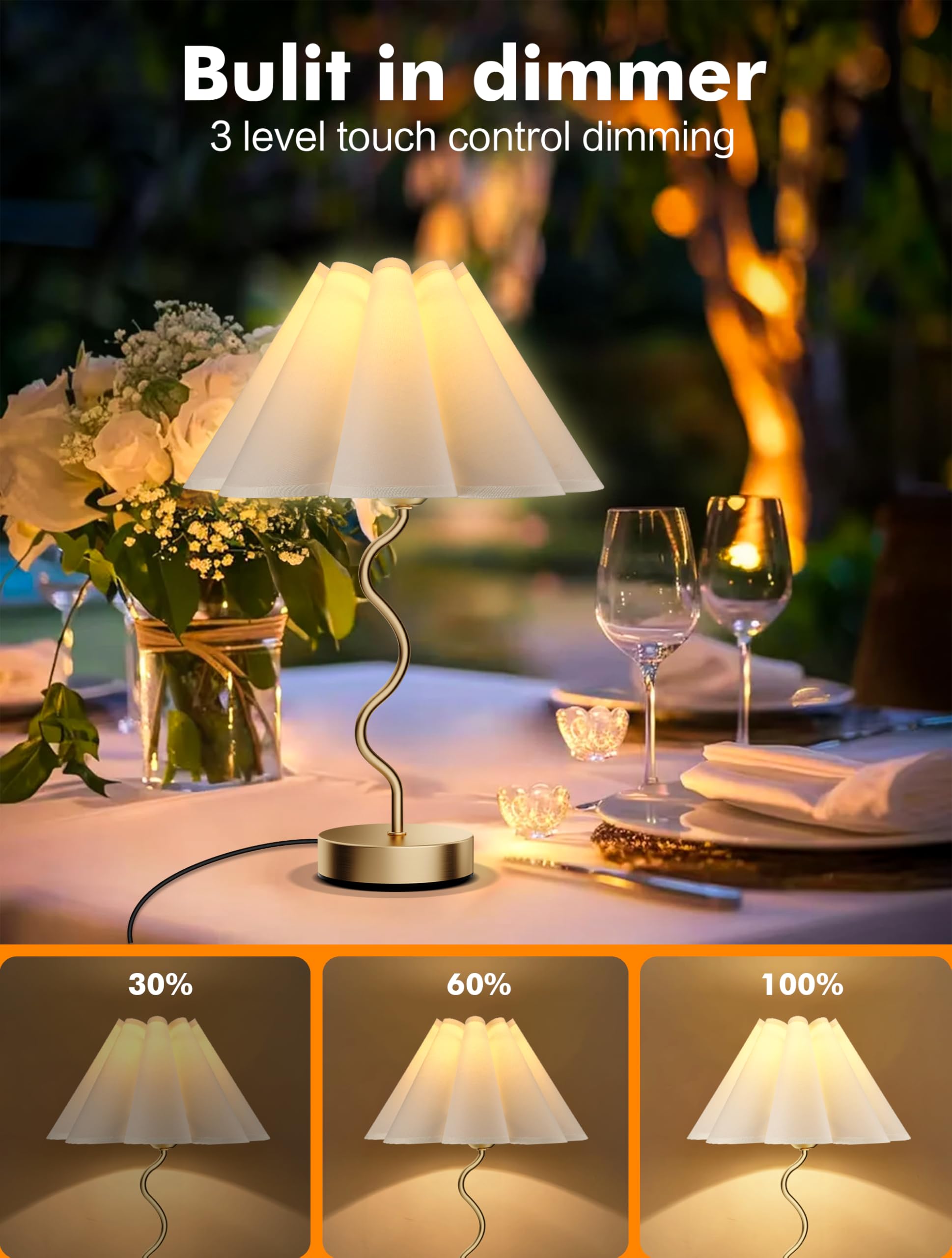 Dolymoly Small Table Lamp Pleated Table Lamp 3 Way Dimmable Touch Lamps For Night Stands With Usb C+A Ports Bedside Nightstand Lamp Morden Desk Lamp For Bedroom Home Kitchen Living Room Kids Room Nursery