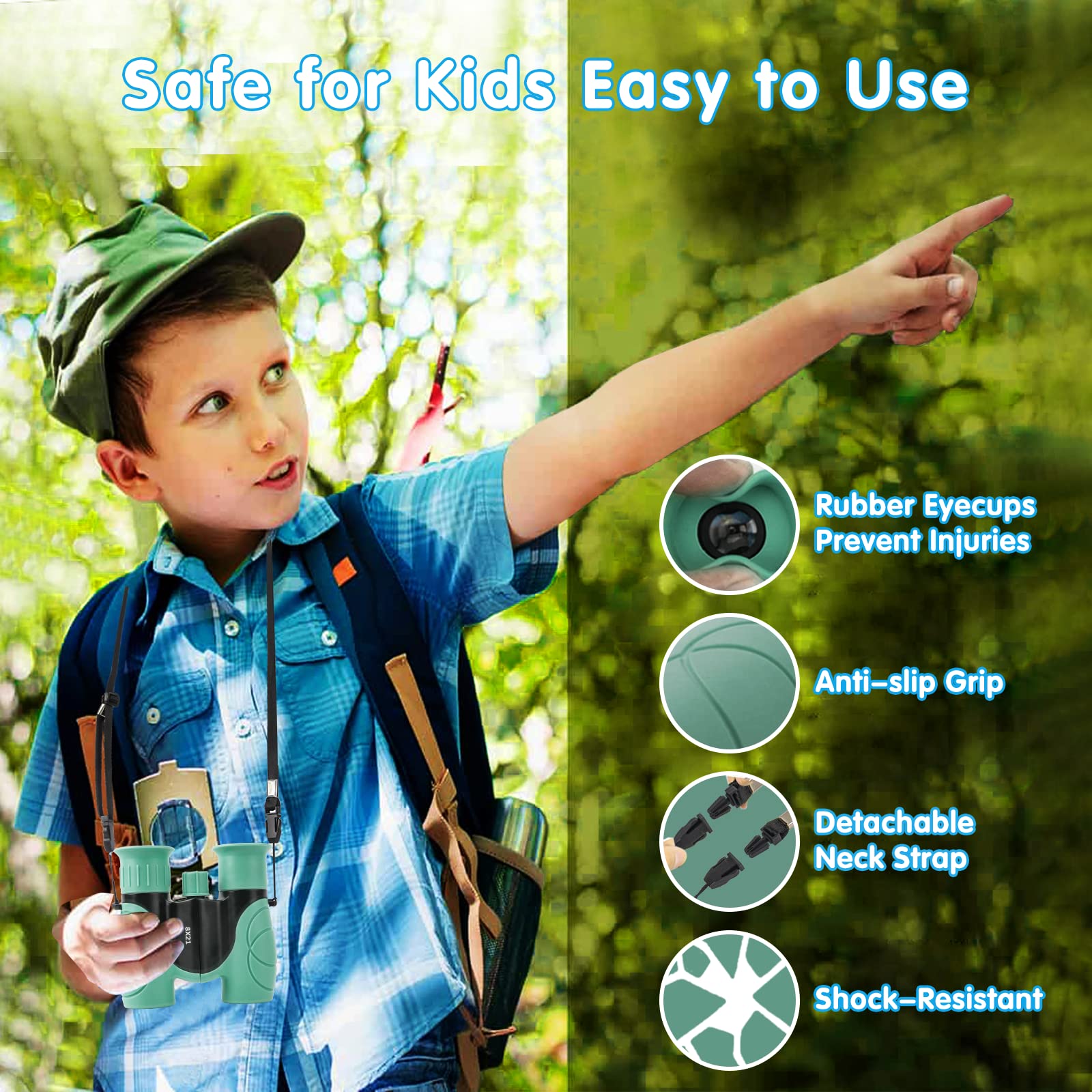 Makino Binoculars For Kids,  For 3-12 Year Boys Girls, Compact Kids Binoculars 8X21 High-Resolution For Bird Watching, Camping, Exploration, Hiking, Hunting, Sports Events And Safari Park