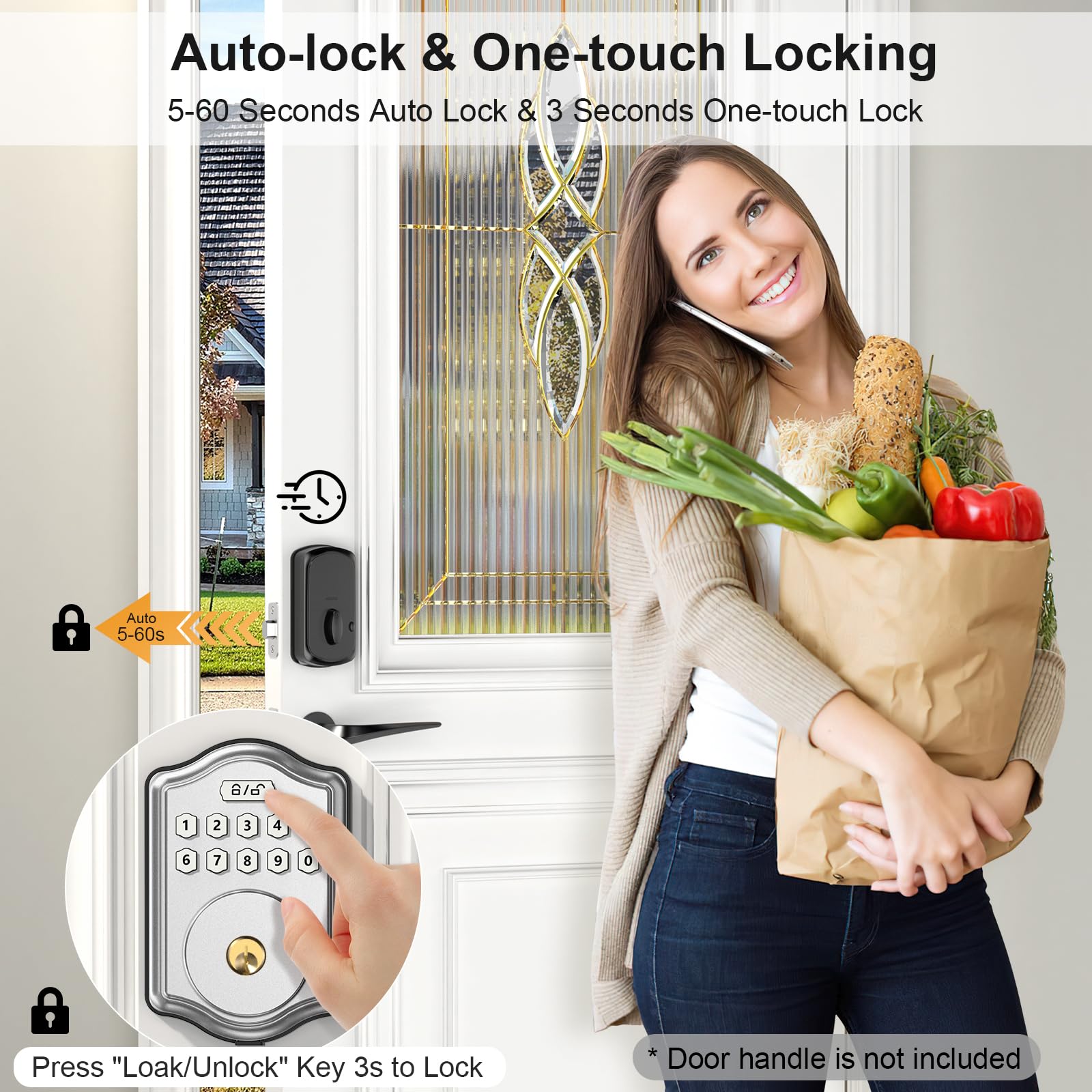 52Hz Keyless Entry Door Lock With Code, Electronic Keypad Deadbolt With 2 Keys, Smart Door Locks For Front Door, Voice Guidance, Anti-Peeping Password, Auto Lock, Easy To Install, Silver