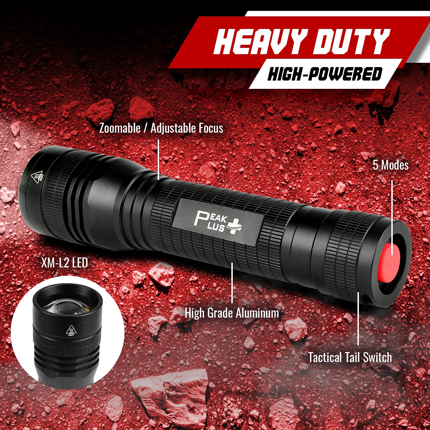 Peakplus High Powered Led Flashlight Lfx2000, Brightest High Lumen Light With 5 Modes, Zoomable And Water Resistant, Best Flashlights For Camping, Dog Walking And Emergency
