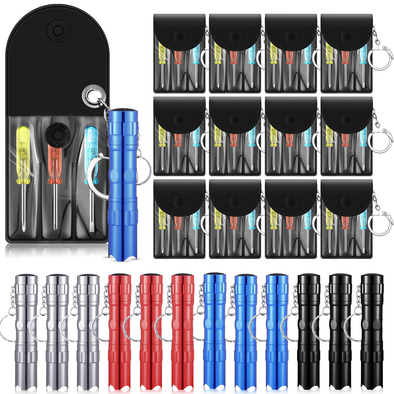 Lanties 24 Mini Screwdriver Keychain Set Flashlight Bulk Led Keychain Mini Hand Tool  For Men Father Day Birthday Tool Adult Party Favors, No Batteries Included