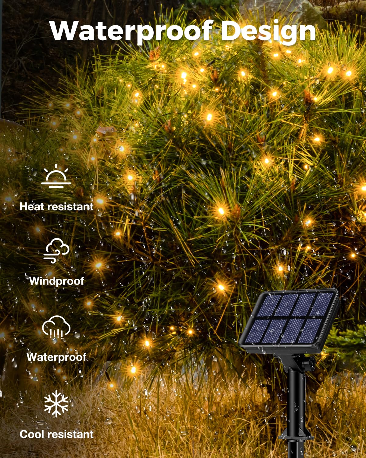 Flexible warm white solar fairy lights ideal for trees and fences