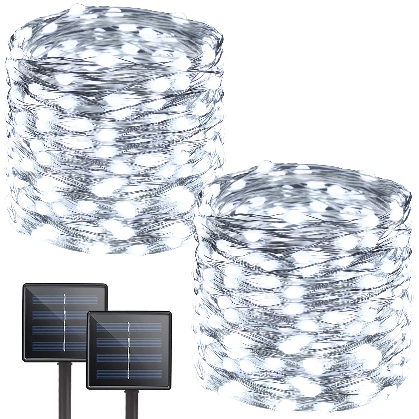 Albelt White 2-Pack Each 72Ft 200 Led Solar Lights Outdoor String (Ultra-Bright & Extra-Long), Solar Lights Outdoor Decorative, Ip65 Waterproof Copper Wire 8 Modes Solar Fairy Lights (Cool White)…
